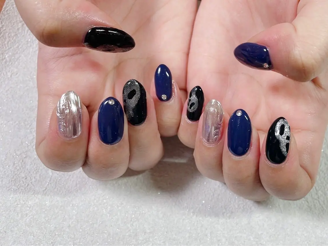 ネイル ジェルネイル ハロウィン 韓国ネイル メンズネイル パラジェル kiki nail たまプラーザのネイルデザイン