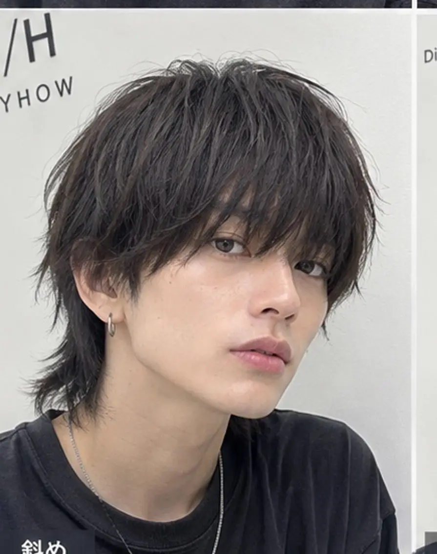 ミディアム パーマ メンズ マッシュ メンズウルフカット レイヤーカット ウルフカット 池田達也anyhow /店長のヘアスタイル