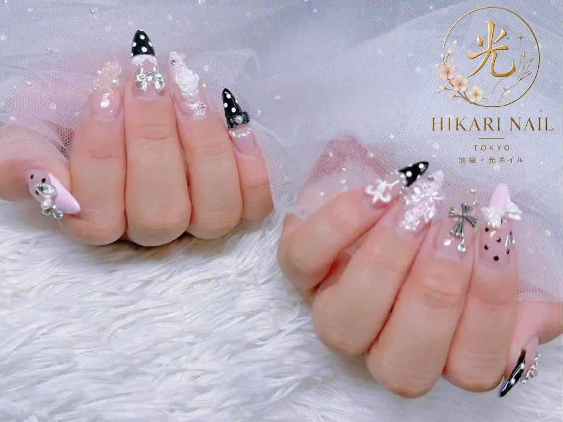 ネイル チークネイル 長さ出し フレンチネイル ガーリー ハロウィン ハンドネイル HikariNail Ikebukuroのネイルデザイン