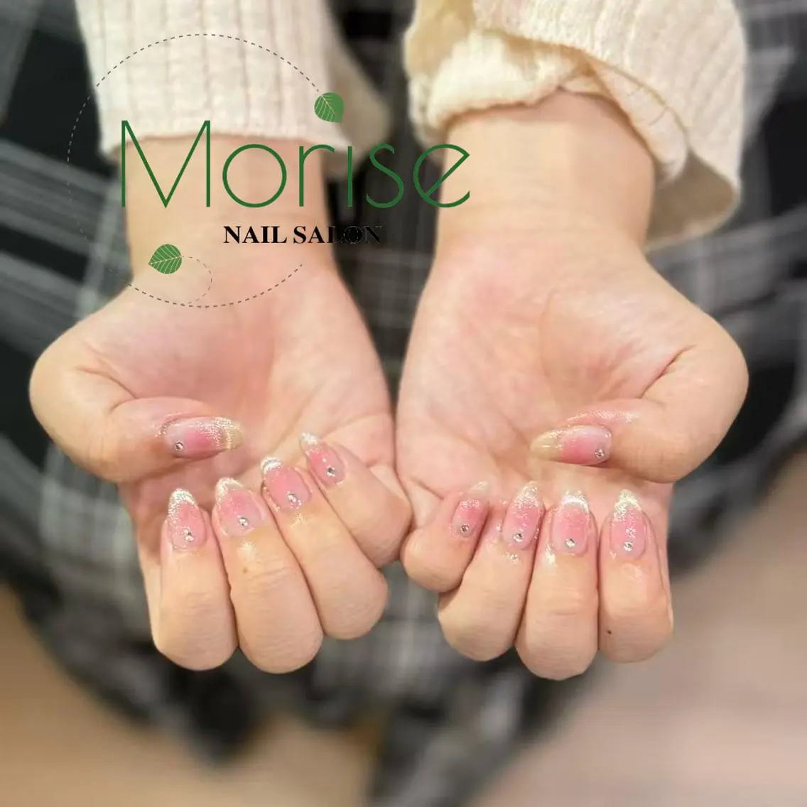 ネイル チークネイル 長さ出し フラッシュネイル フレンチネイル ガラスフレンチ ハンドネイル ハンドケア MoriseNail 原宿店のネイルデザイン