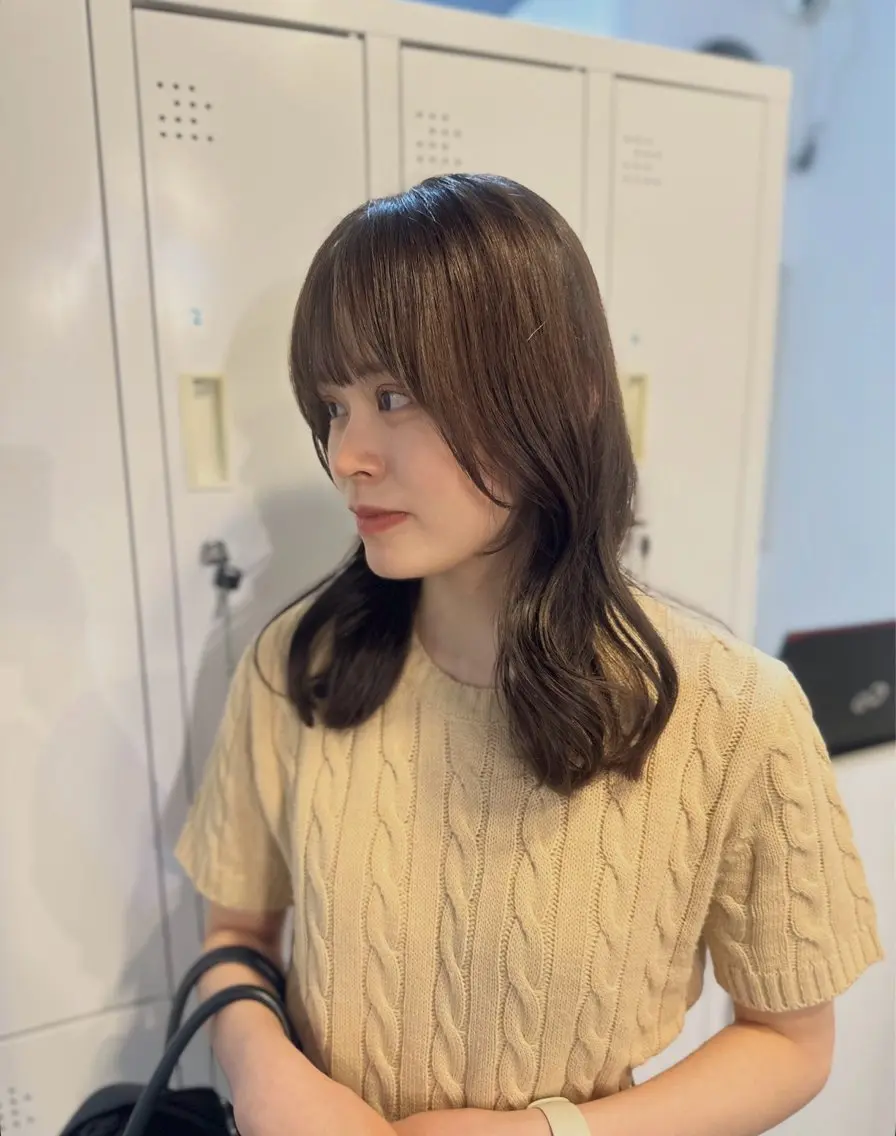 ミディアム カラー 顔周りカット カット ヘアカラー トリートメント Sherry/R 三川町　木村祐里奈のヘアスタイル