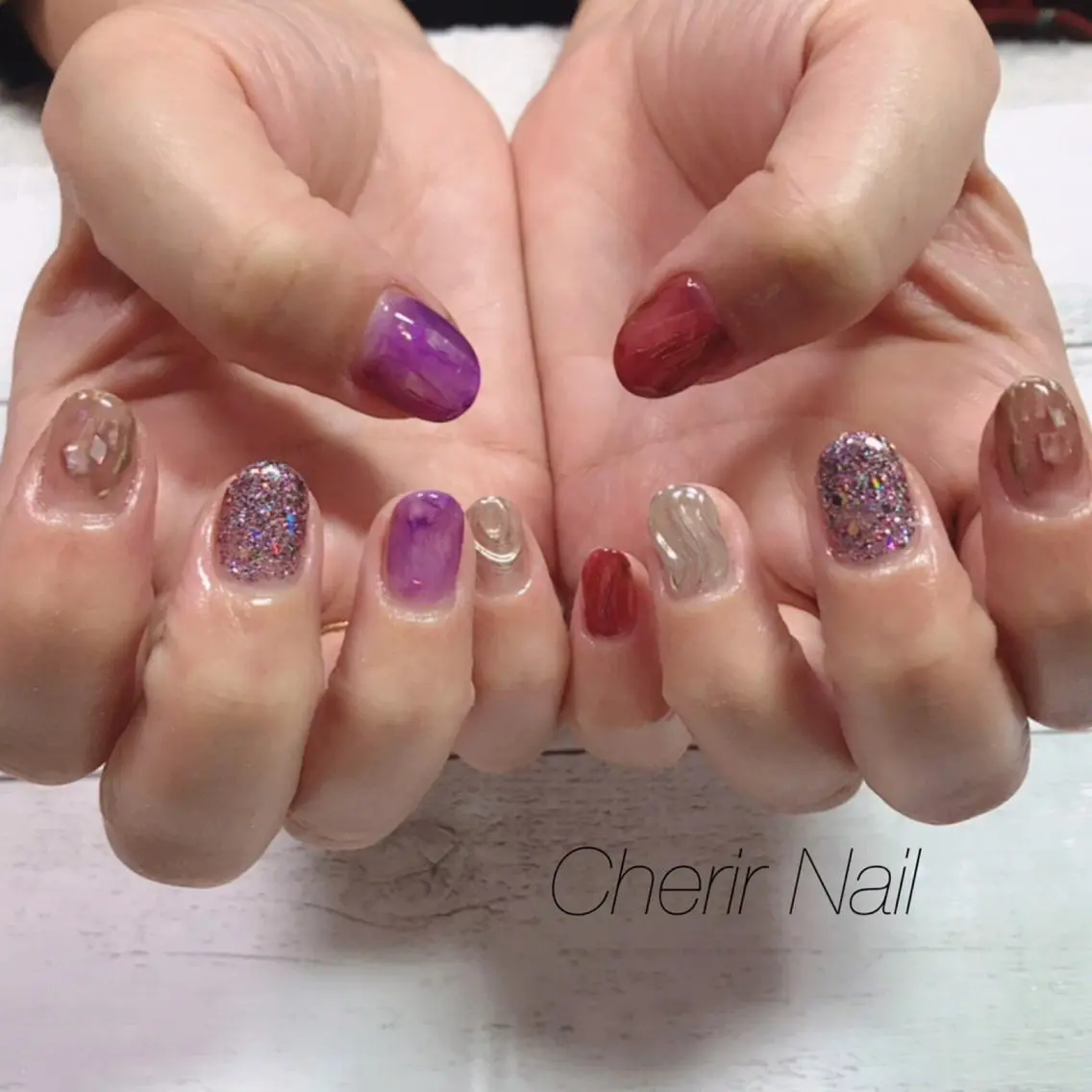 ネイル アートネイル オーロラネイル ラメ(グリッター) ミラーネイル ニュアンスネイル ハンドネイル Cherirnail kaoriのネイルデザイン