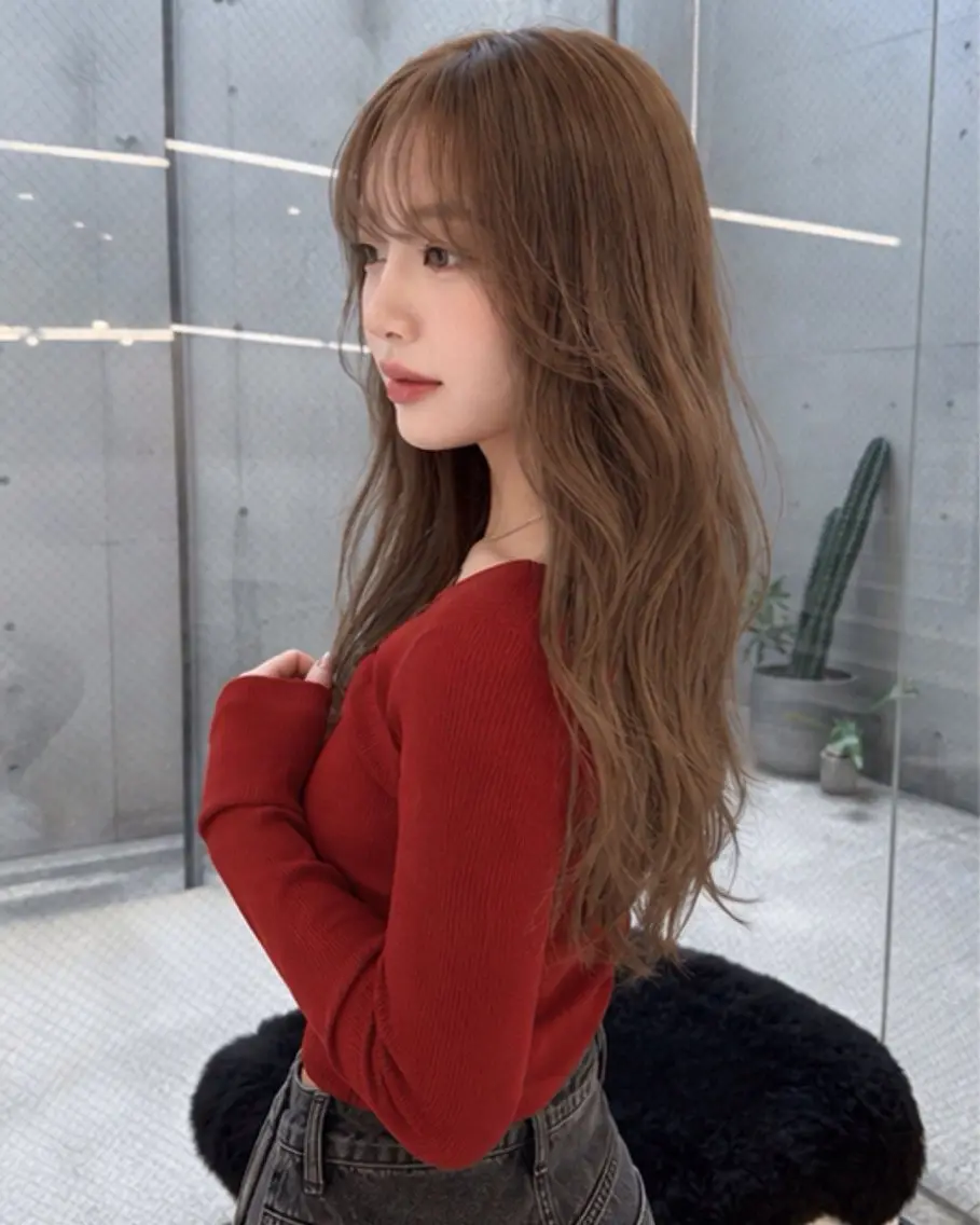 ロング ハッシュカット 韓国風ヘア レイヤーカット トリートメント カット ヘアカラー pia 薬院のヘアスタイル