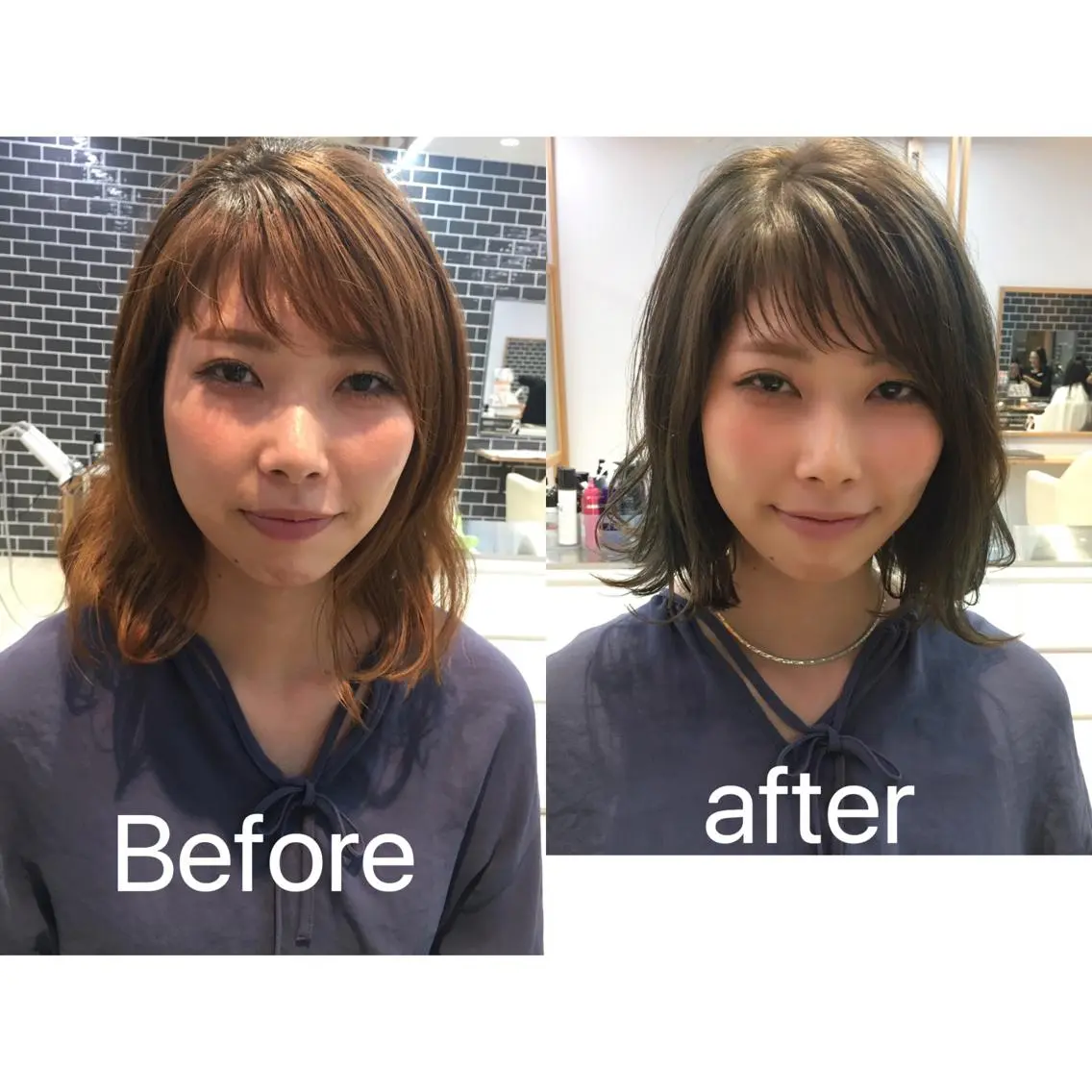 ショート カラー 切りっぱなしボブ ハイライトカラー オリーブグレー オレンジ ボブ 中村 美穂のヘアスタイル
