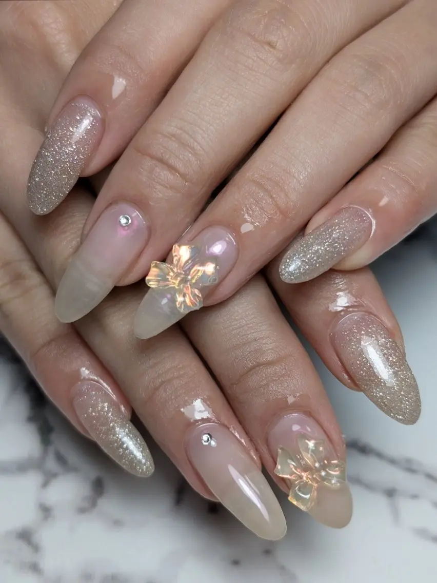 ネイル リボン ストーンネイル ハンドネイル NAILSALON MEIMEのネイルデザイン