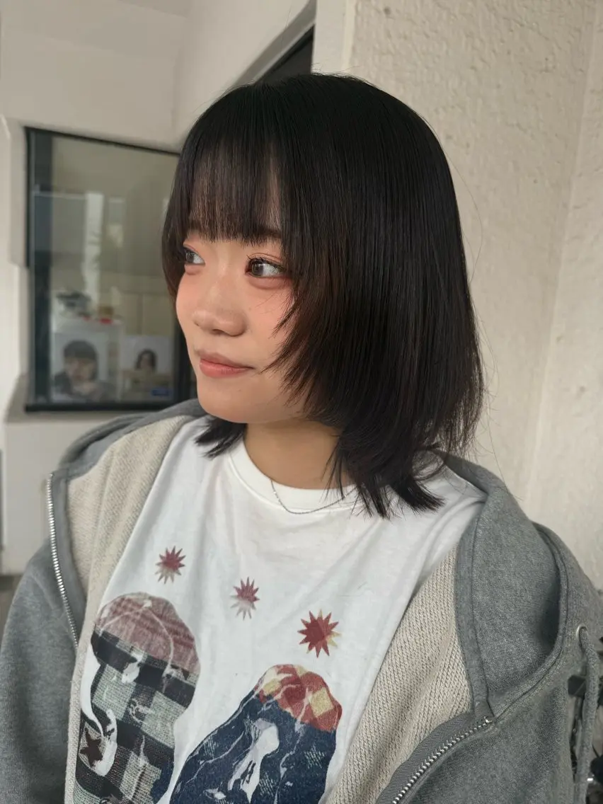 ミディアム ボブレイヤー ボブ 顔周りカット レイヤーカット カット まなみ/ PORT SALONのヘアスタイル