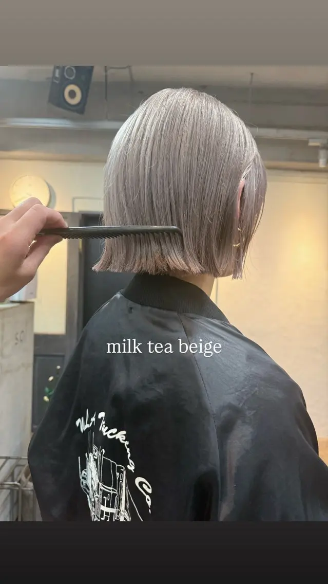 ショート カラー ベージュカラー ハイトーンカラー ミルクティーベージュ カット ヘアカラー トリートメント 森貴裕/ベージュ/ パーマ/オリーブのヘアスタイル
