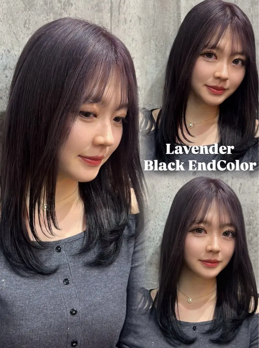 セミロング カラー 黒髪 ブリーチ ラベンダーカラー 赤木 雅のヘアスタイル