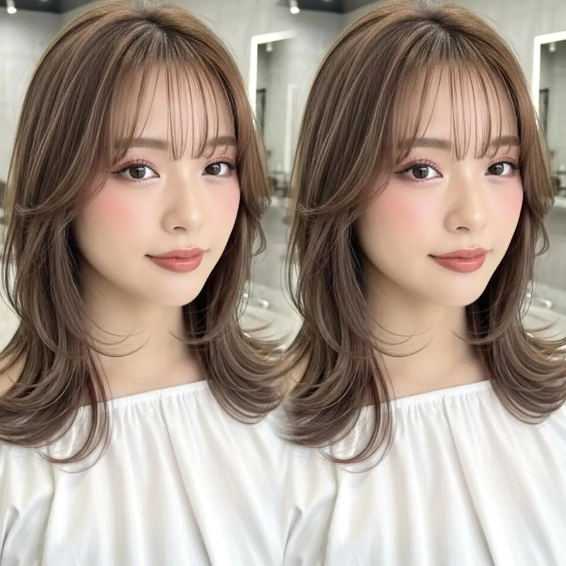 ミディアム 顔周りカット 韓国風ヘア レイヤーカット 小顔カット カット ヘアカラー トリートメント ヘアセット ✨韓国レイヤー🦋 リピートNO.1✨のヘアスタイル