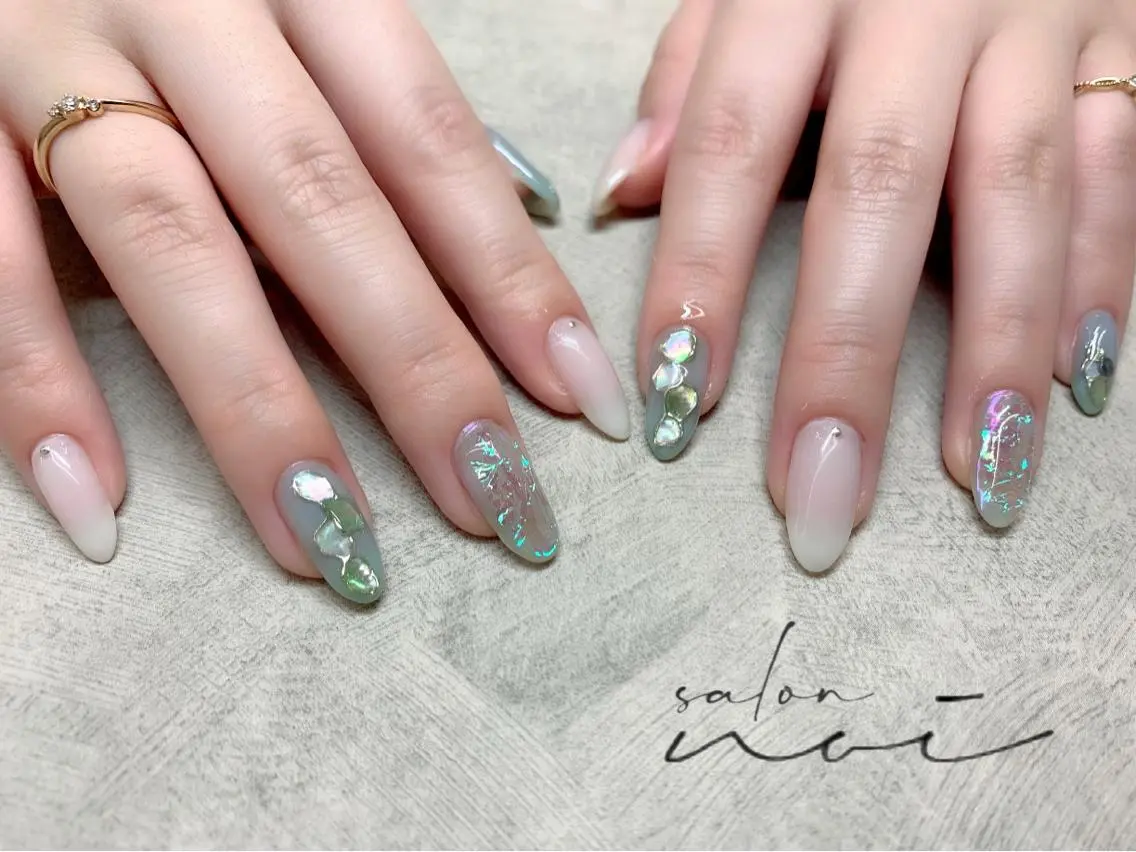 ネイル ブルー 氷ネイル・うるうるネイル salon noiのネイルデザイン
