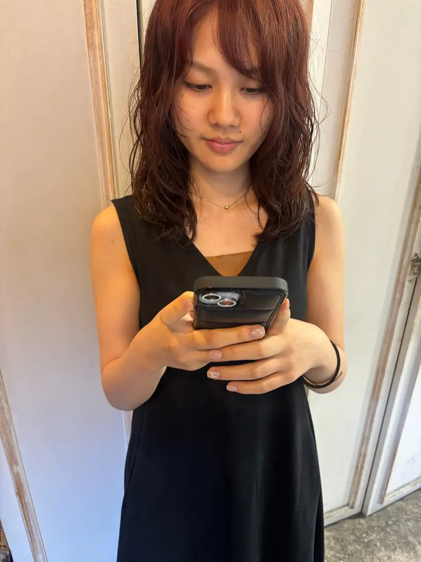 ミディアム カラー パーマ カット パーマ トリートメント RUKA 美容院×ネイリストのヘアスタイル
