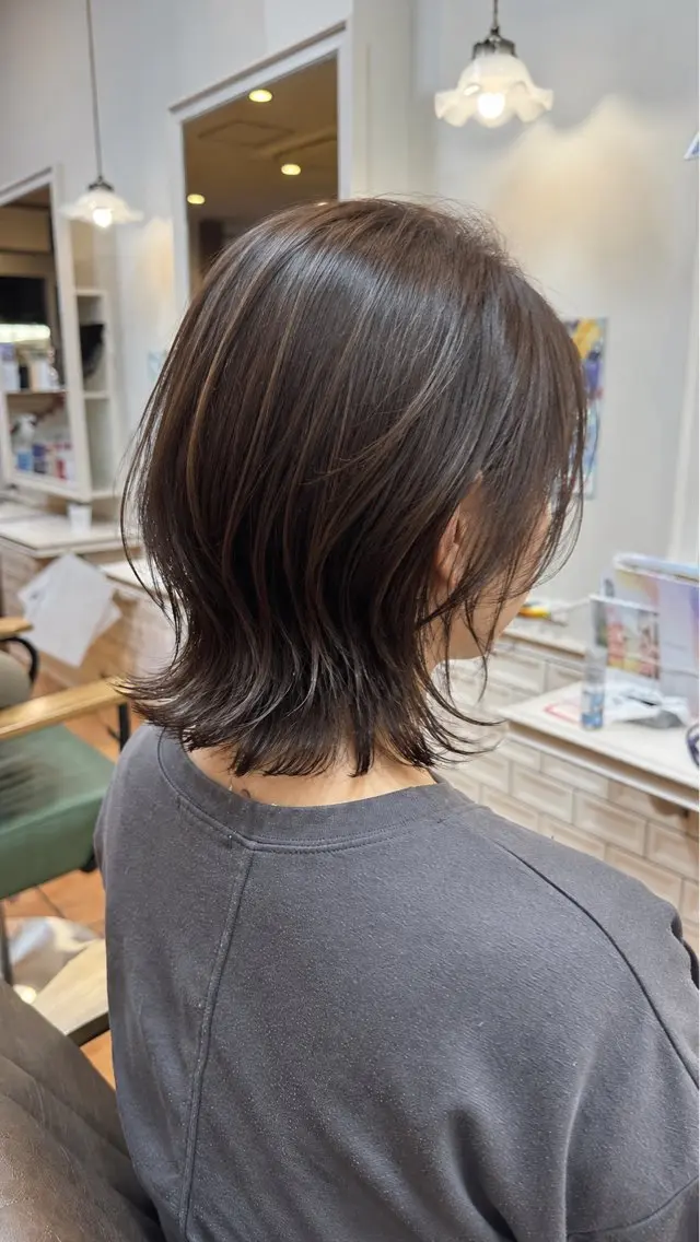 ミディアム くびれヘア ウルフカット カット ヘアカラー トリートメント 奈良/富雄/生駒 ショート/川元裕範のヘアスタイル