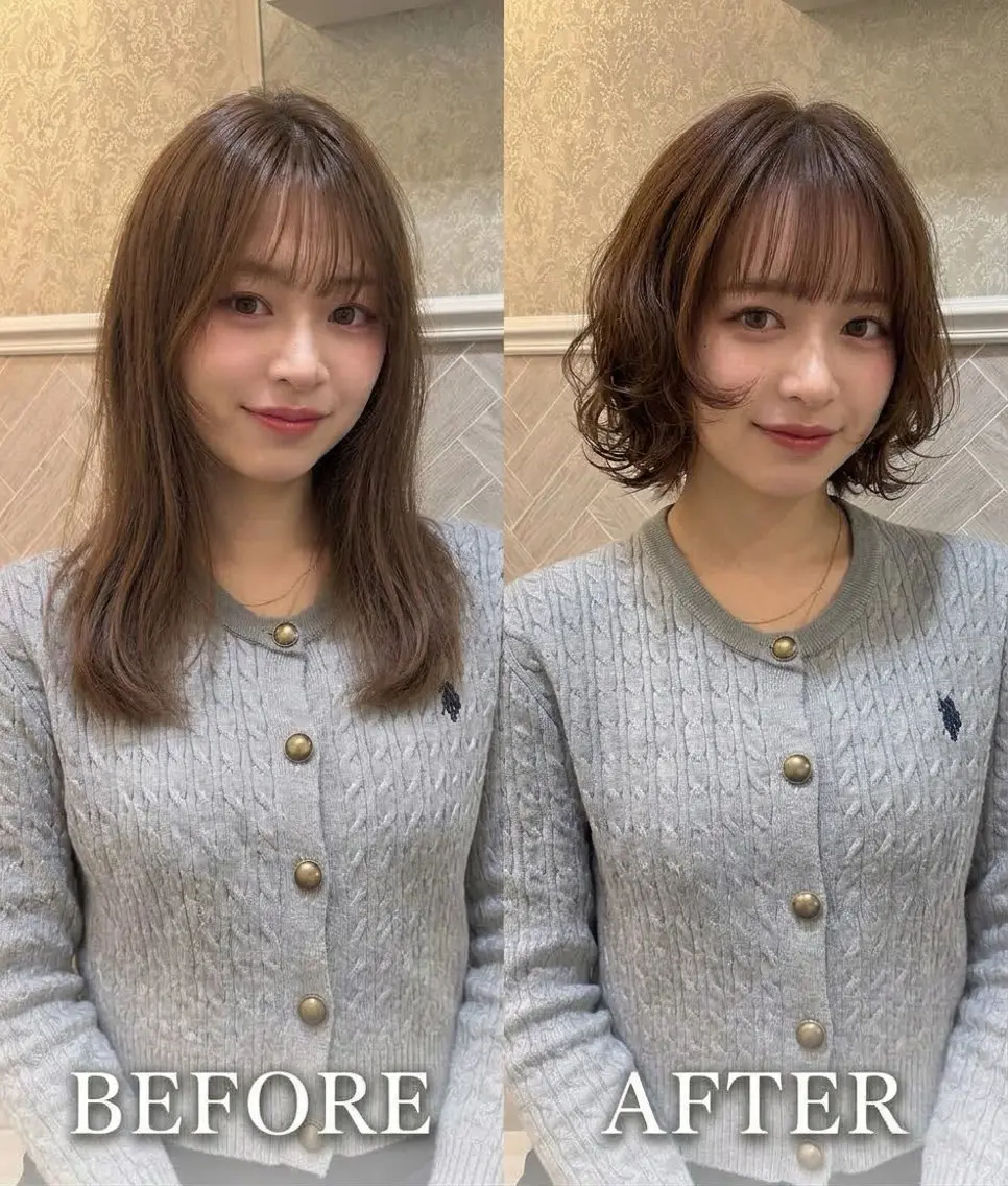 ミディアム パーマ ミディアムパーマ ボブ カット パーマ ボブレイヤー/ 西宮北口/みなみのヘアスタイル