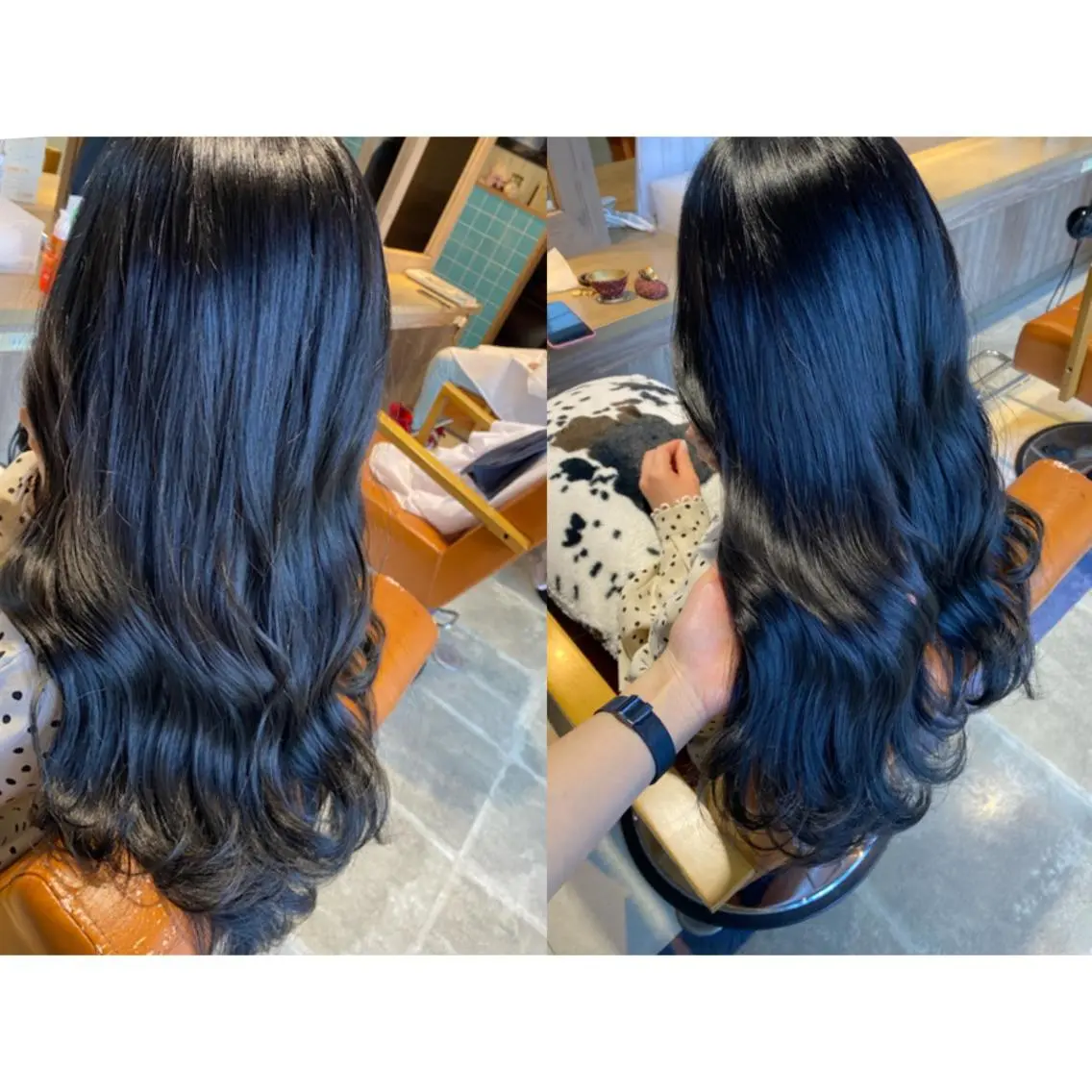 ロング カラー 黒髪 ブルーカラー ブルーブラック 🩵盛れる顔周りヘア EMI🩵のヘアスタイル