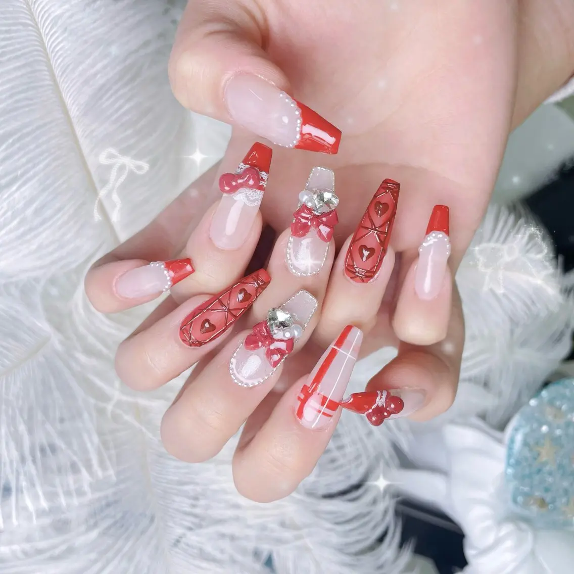 ネイル クリアネイル ハート キラキラネイル 韓国ネイル マグネットネイル ハンドネイル princess スカルプ専門店のネイルデザイン
