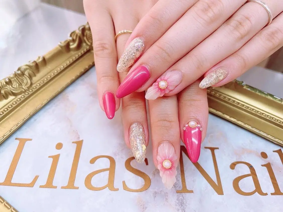 ネイル 入学式 フラワーネイル ジェルネイル グラデーション 卒業式 Lilas Nailのネイルデザイン