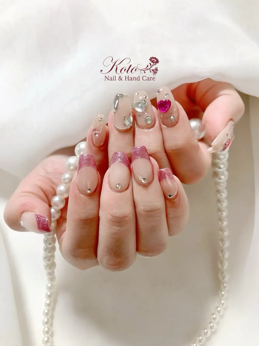 ネイル 長さ出し ジェルネイル 持ち込み ニュアンスネイル ピンク ハンドネイル Nail Salon KOTOのネイルデザイン