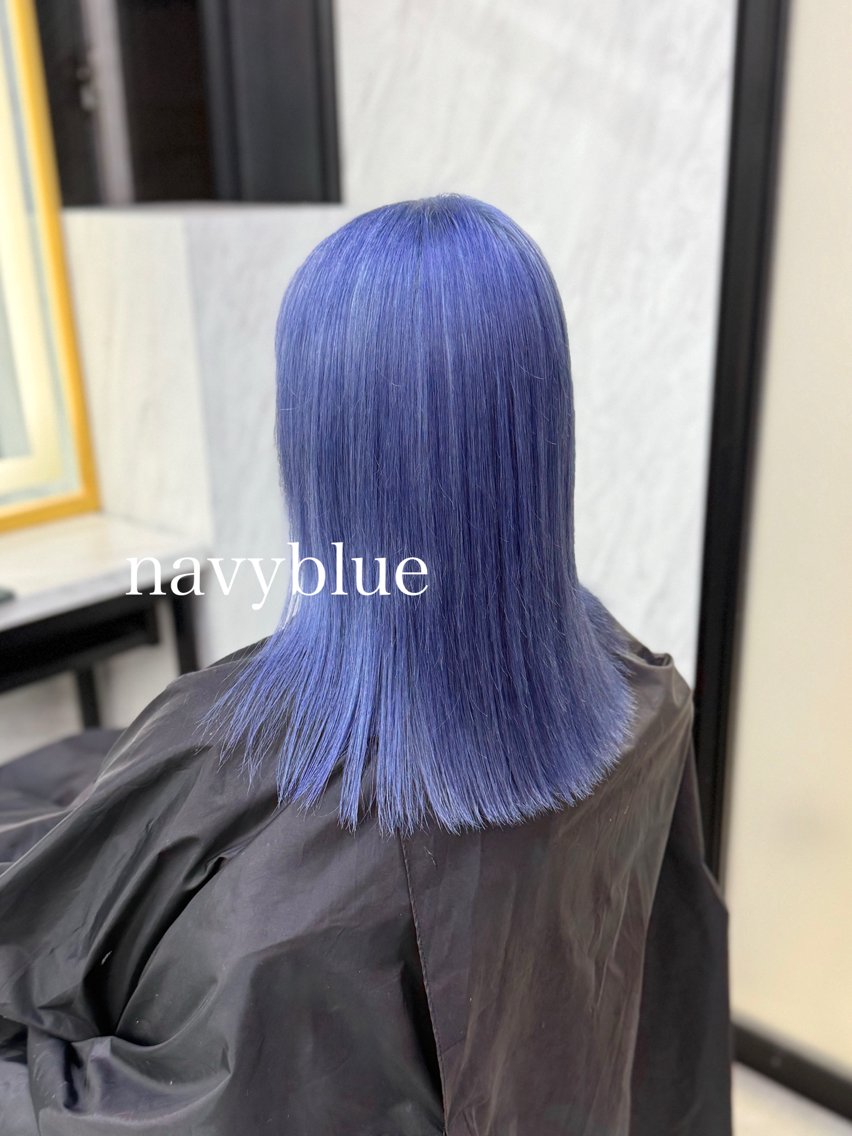 セミロング カラー ブルーカラー 透明感カラー ネイビーカラー カット ヘアカラー トリートメント エクステ🩵ブリーチ 韓国ヘア🩵KAEのヘアスタイル