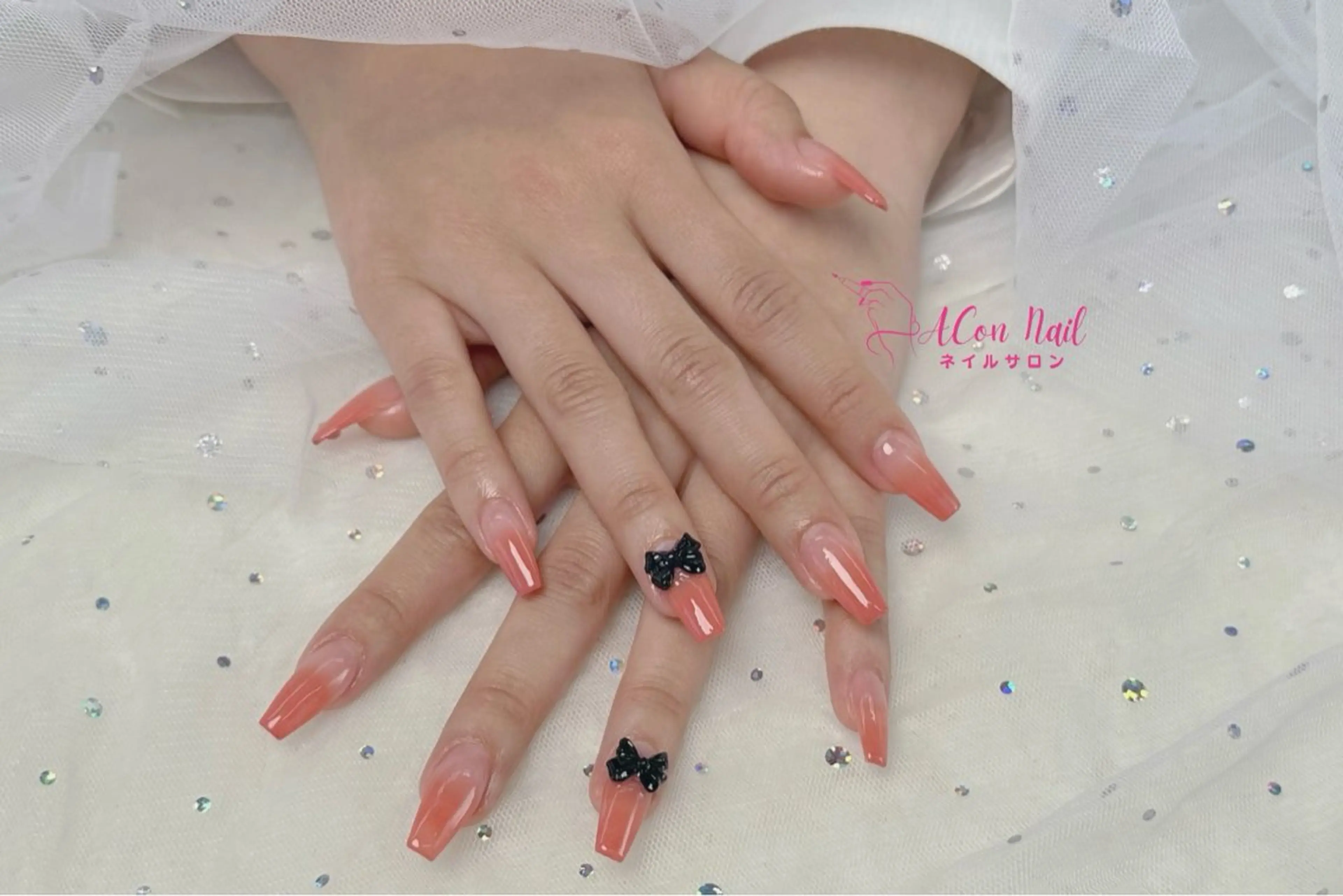 ネイル 桜ネイル 長さ出し フラワーネイル フレンチネイル ジェルネイル ハンドネイル ACon NailSalonのネイルデザイン