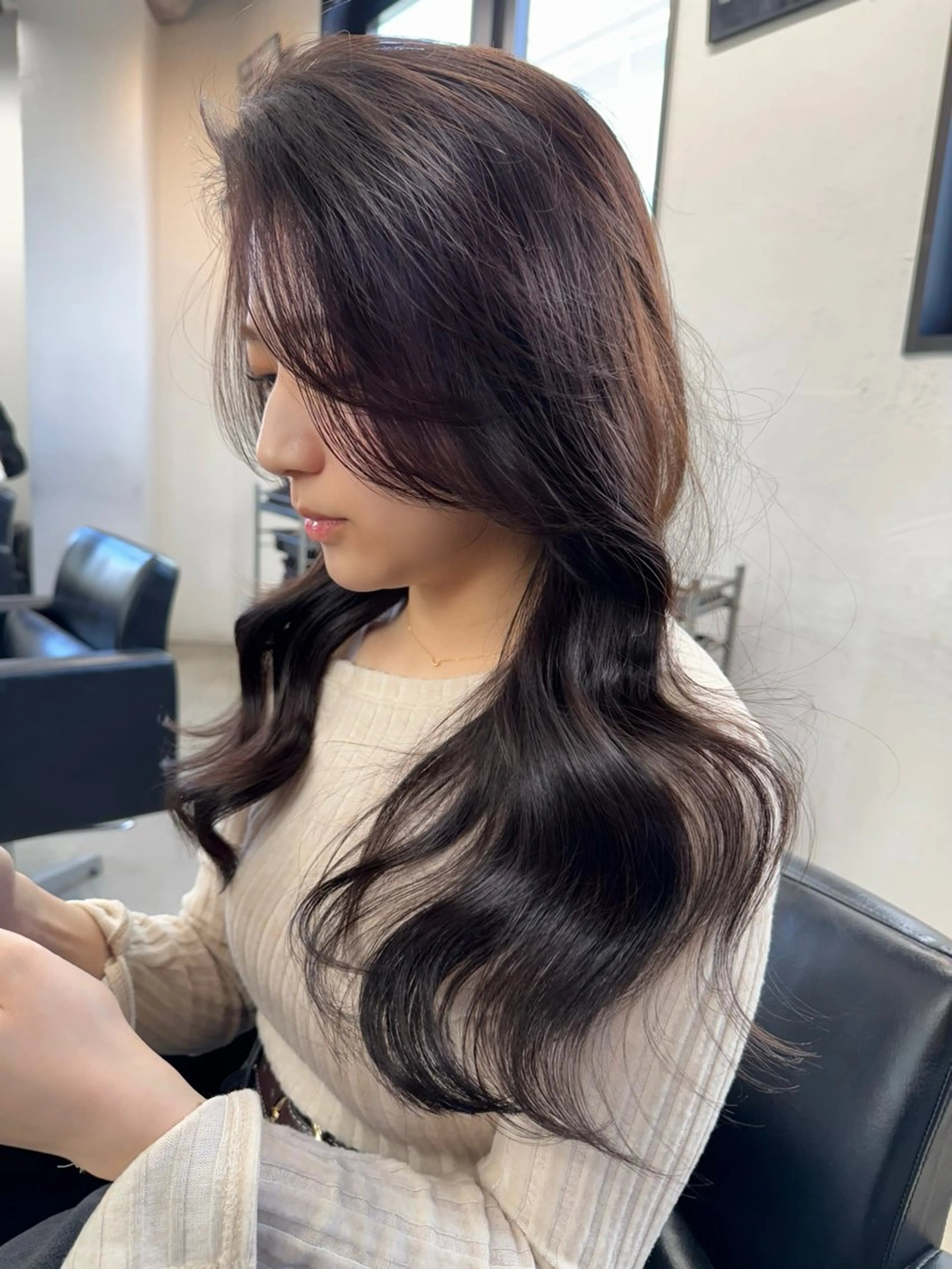 ロング カラー ブリーチ グレージュ ブリーチなしカラー 韓国風ヘア レイヤーカット カット ヘアカラー トリートメント ブリーチダブルカラー ハイライト/山本喜熙のヘアスタイル