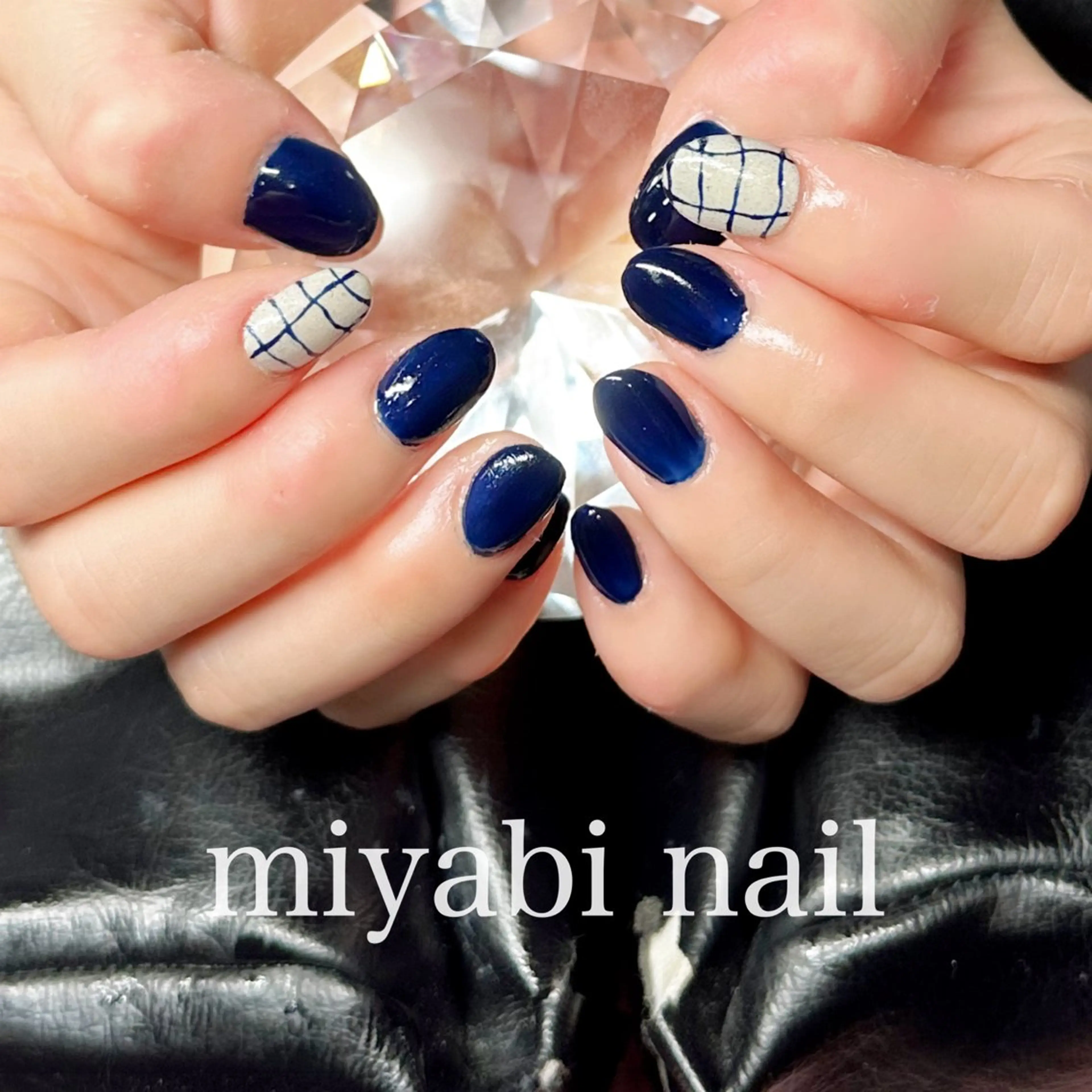 ネイル アートネイル ブルー ジェルネイル 持ち込み ネイビー ハンドネイル miyabi nail 桂川駅近くのネイルデザイン