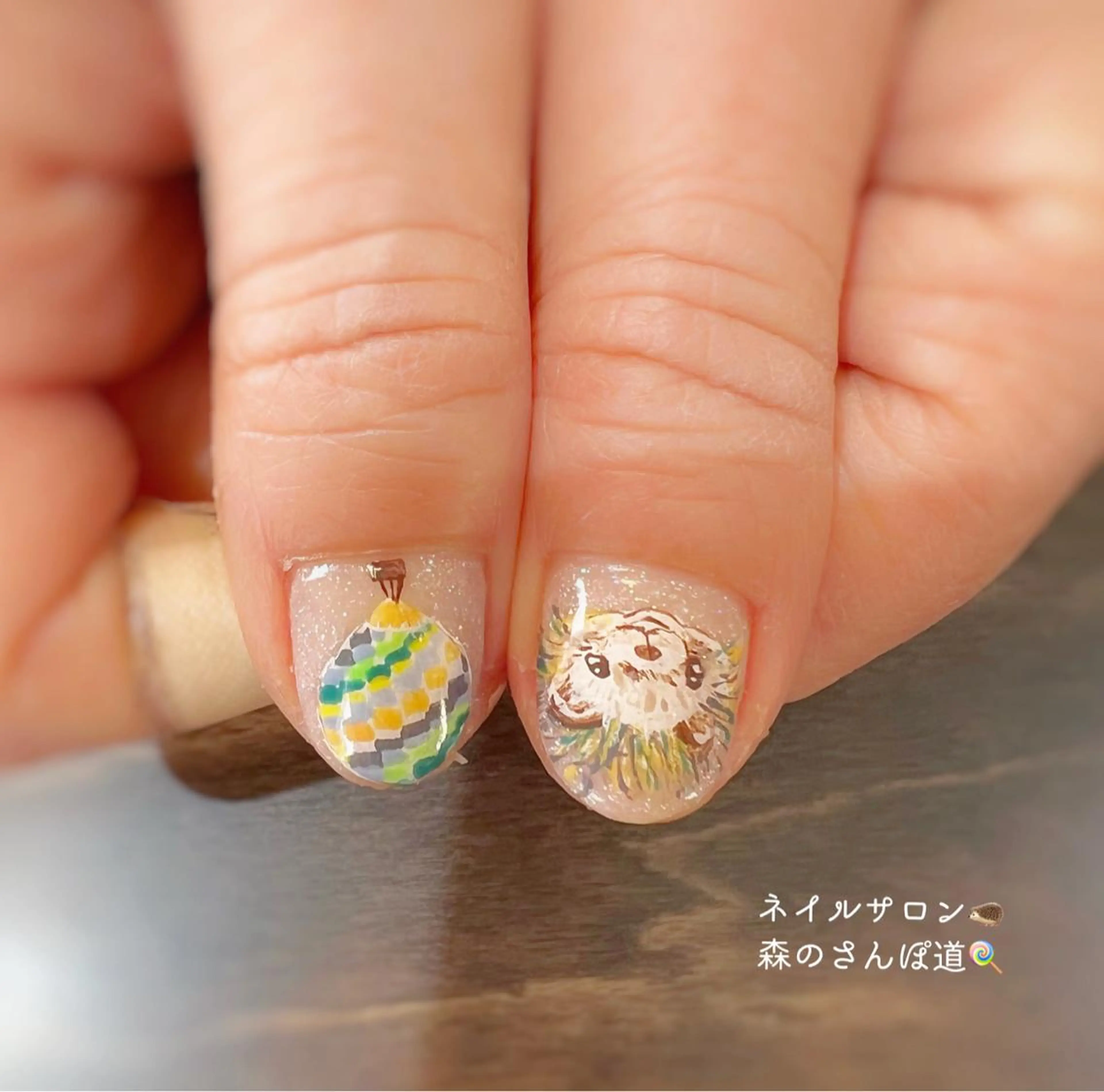 ネイル ハンドネイル ショートネイル 森のさんぽ道のネイルデザイン
