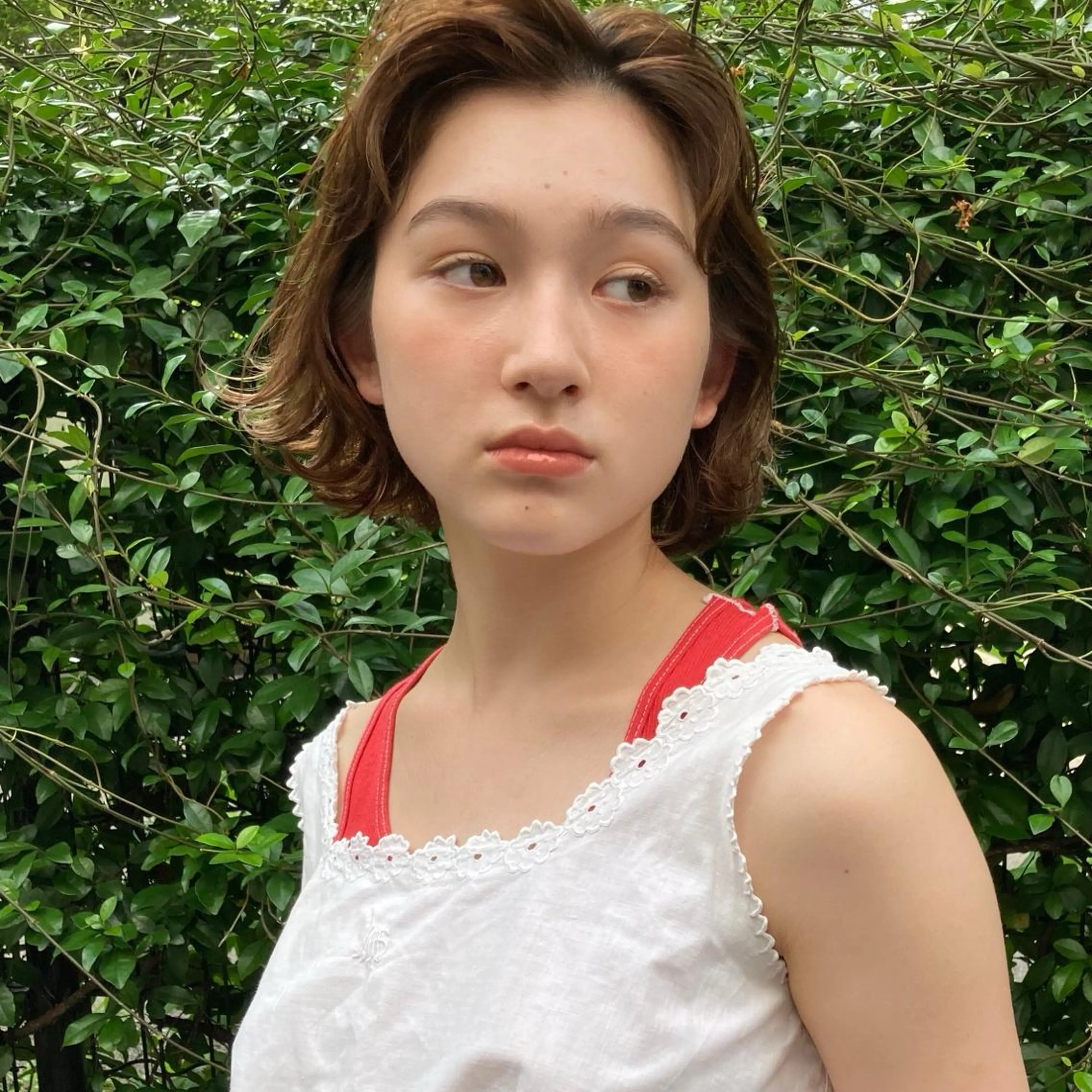 ショート パーマ ボブ かきあげバング カット パーマ お洒落ベージュ🤎 代官山shibukiのヘアスタイル