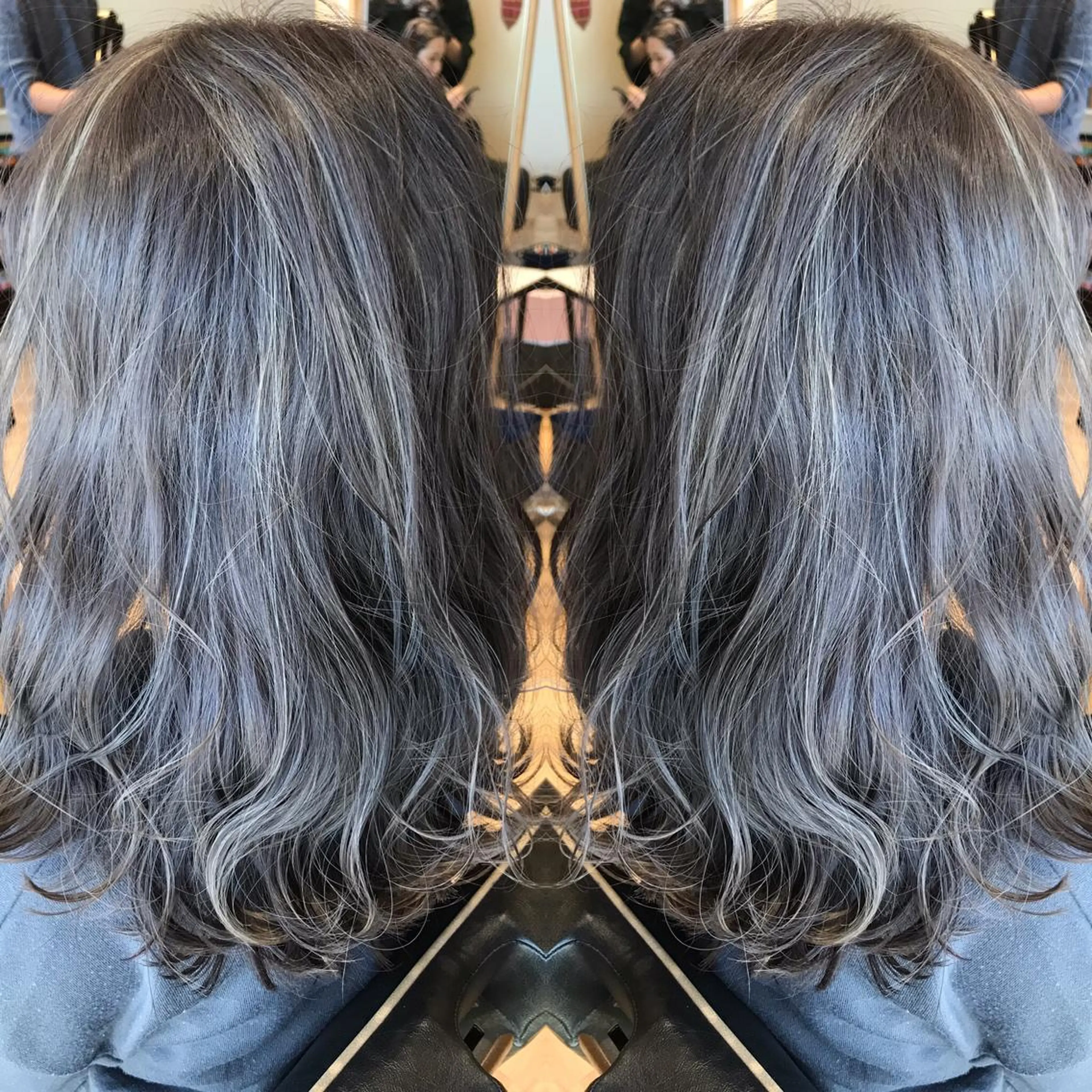 セミロング カラー ブリーチ 透明感カラー シルバー ヘアカラー 大久保 隆蔵のヘアスタイル