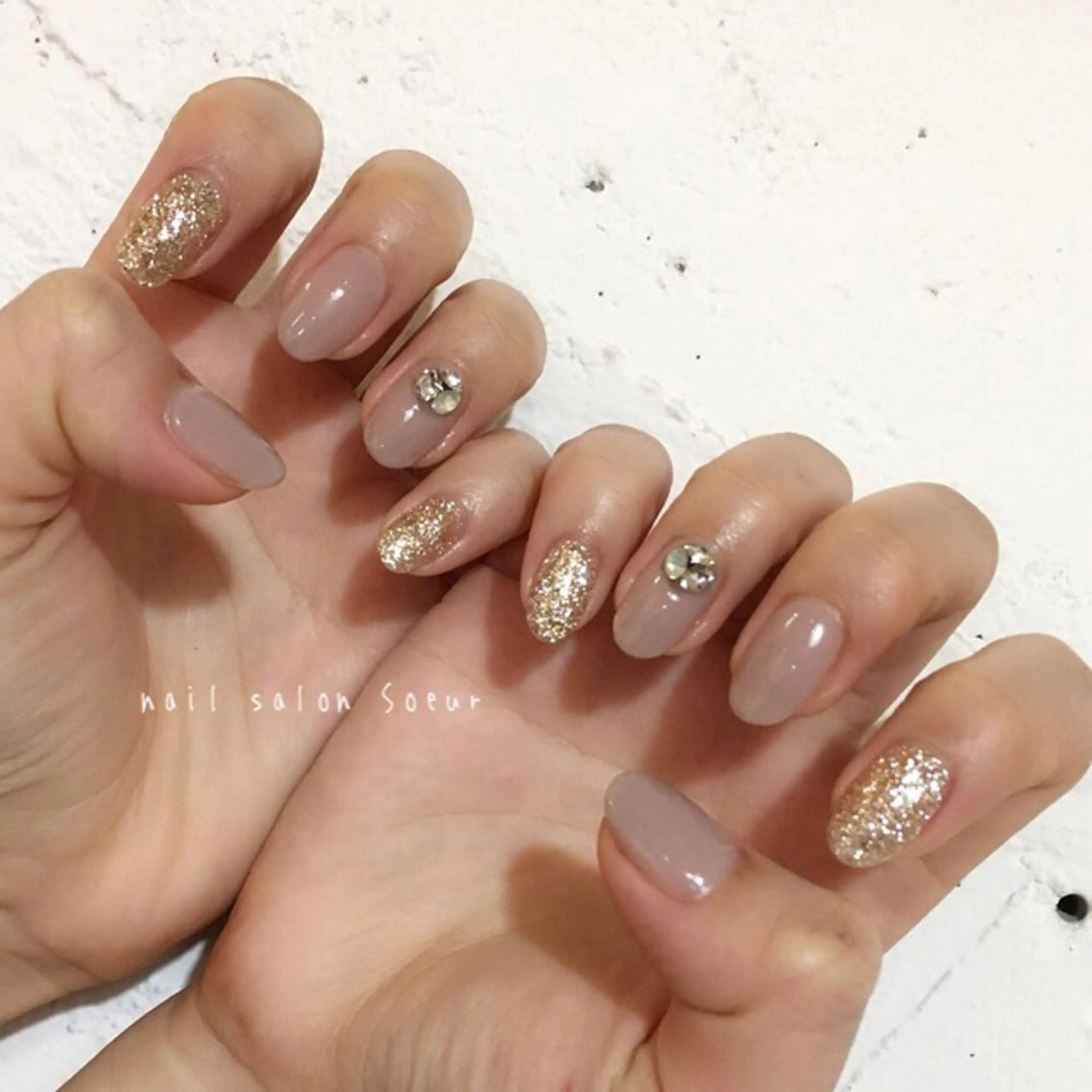ネイル ジェルネイル ラメ(グリッター) ワンカラーネイル ストーンネイル nail salon Soeurのネイルデザイン