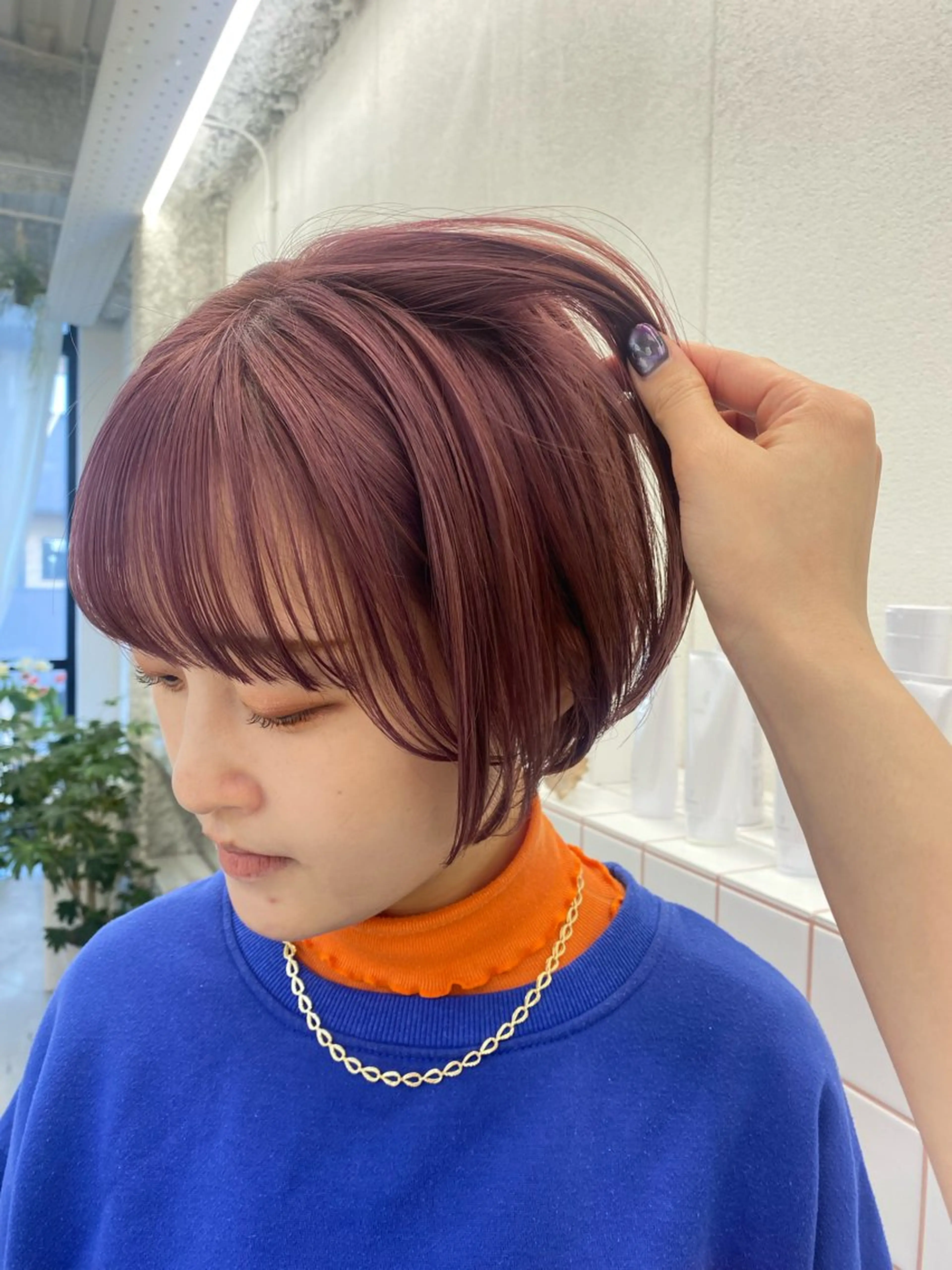ショート カラー ベージュカラー ピンクカラー ピンクベージュ カット ヘアカラー トリートメント NIKO/名古屋/ 髪質改善/艶髪のヘアスタイル