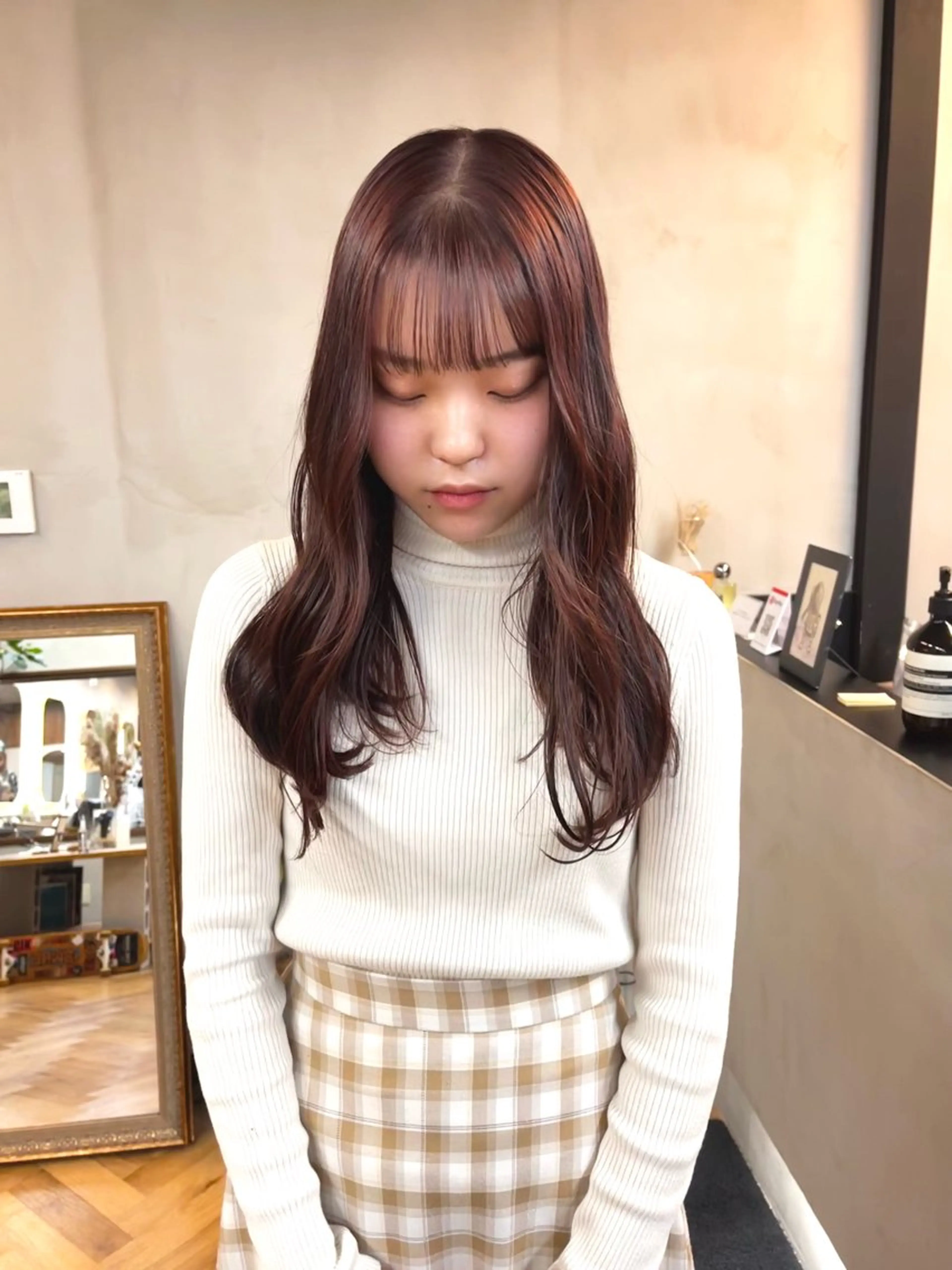 セミロング カラー ヘアアレンジ ブリーチ ダブルカラー ブリーチなしカラー ena/ブリーチなし 透明感・レイヤー🎀のヘアスタイル