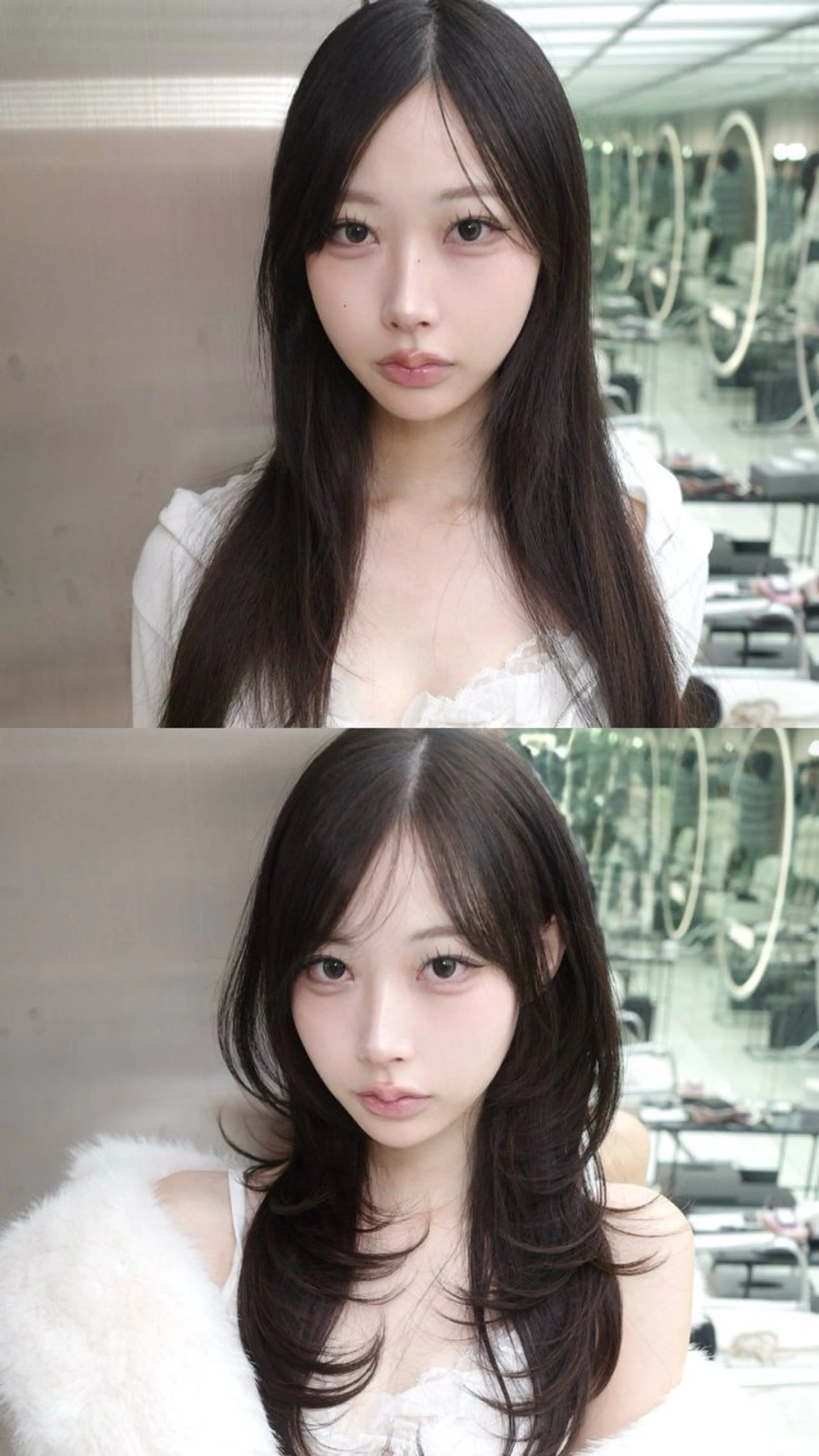 セミロング カット がわ/ハイレイヤー /ハイトーンカラーのヘアスタイル