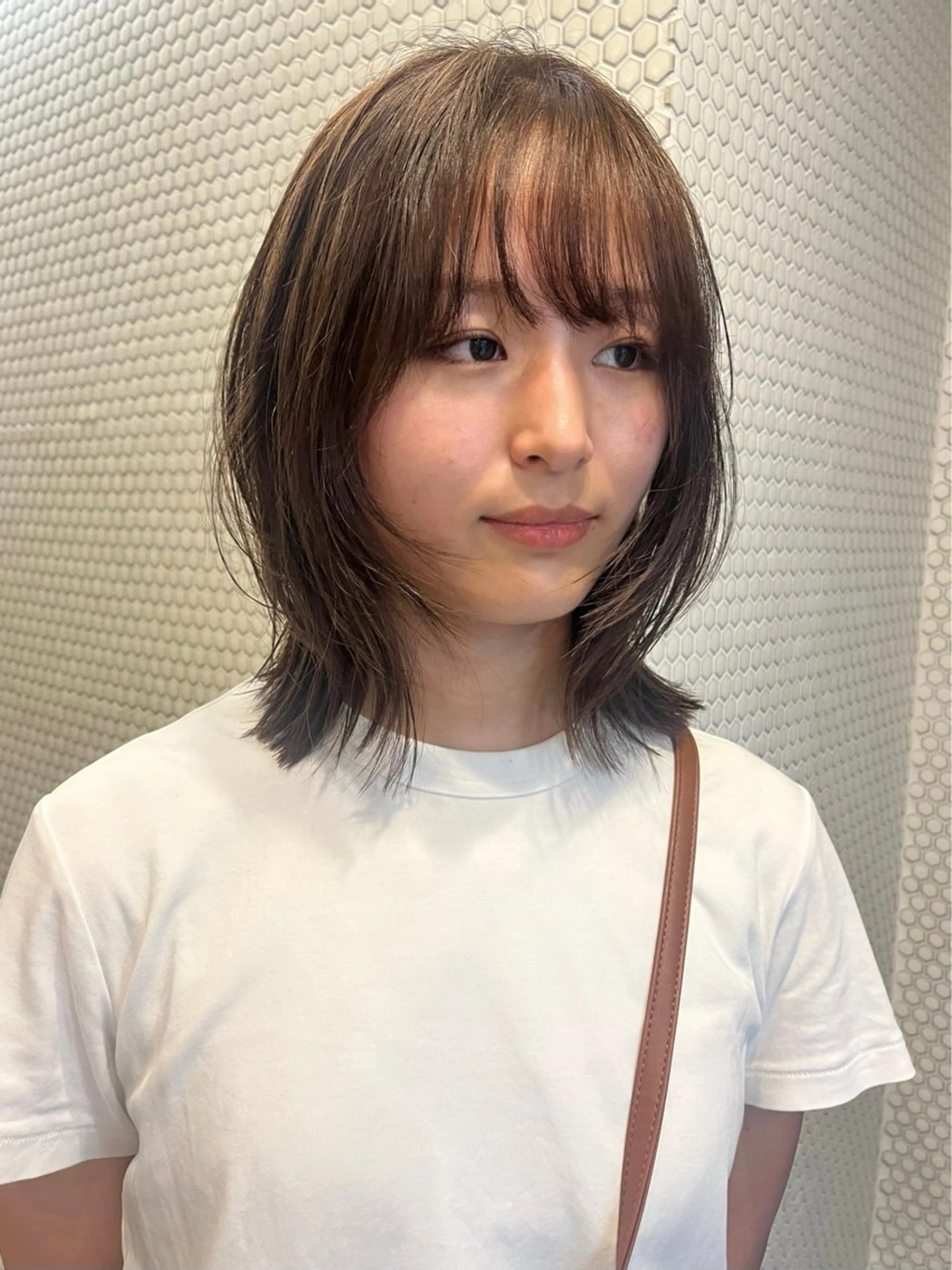 ミディアム くびれヘア くびれレイヤー レイヤーカット カット ヘアカラー トリートメント レイヤー/暖色/ 髪質改善/永礼芳果のヘアスタイル