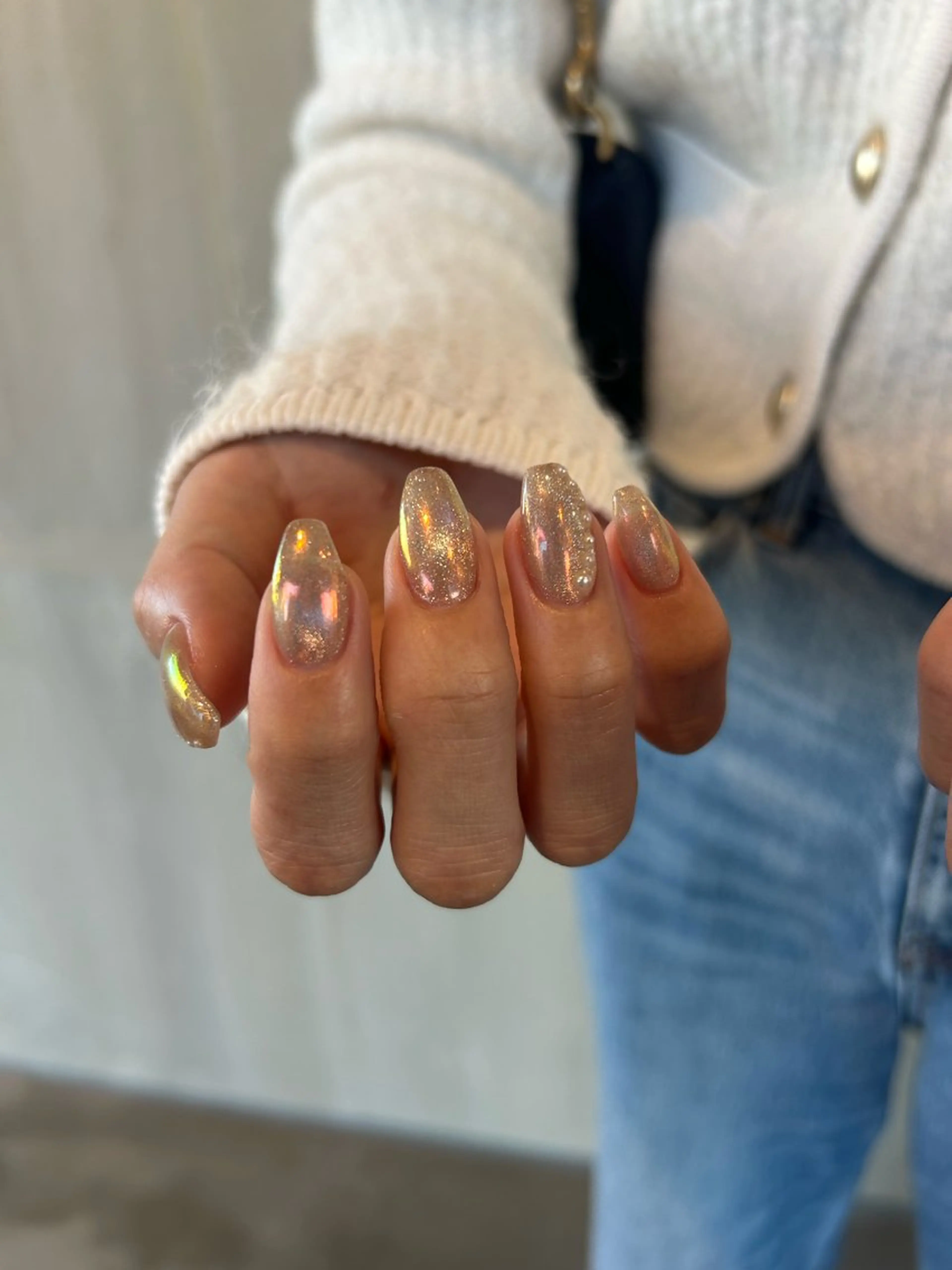 ネイル オーロラネイル キラキラネイル マグネットネイル オレンジ 春ネイル tote. harunaのネイルデザイン