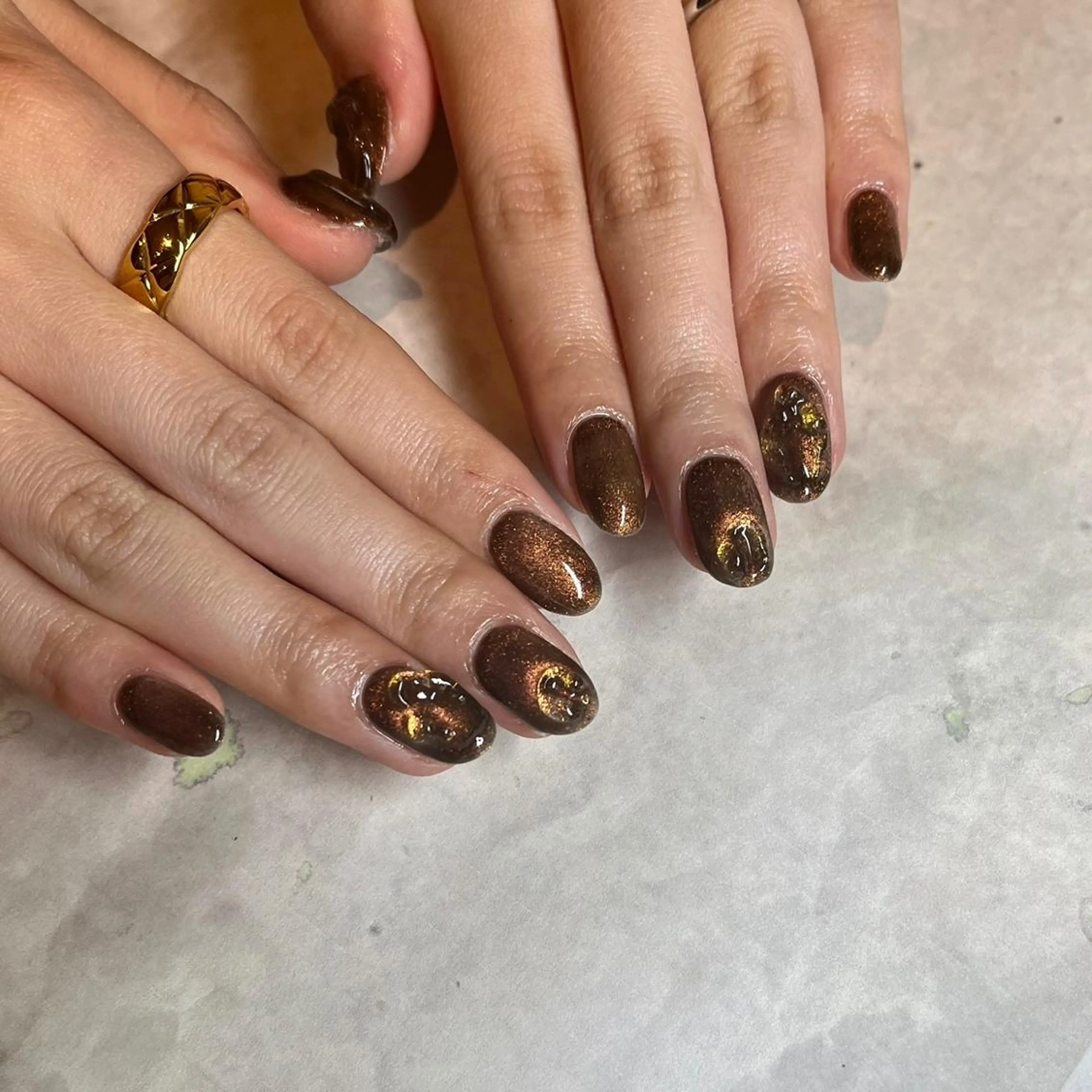 ネイル ブラウン マグネットネイル フリーランス¨̮⃝ ネイリストOKADAのネイルデザイン