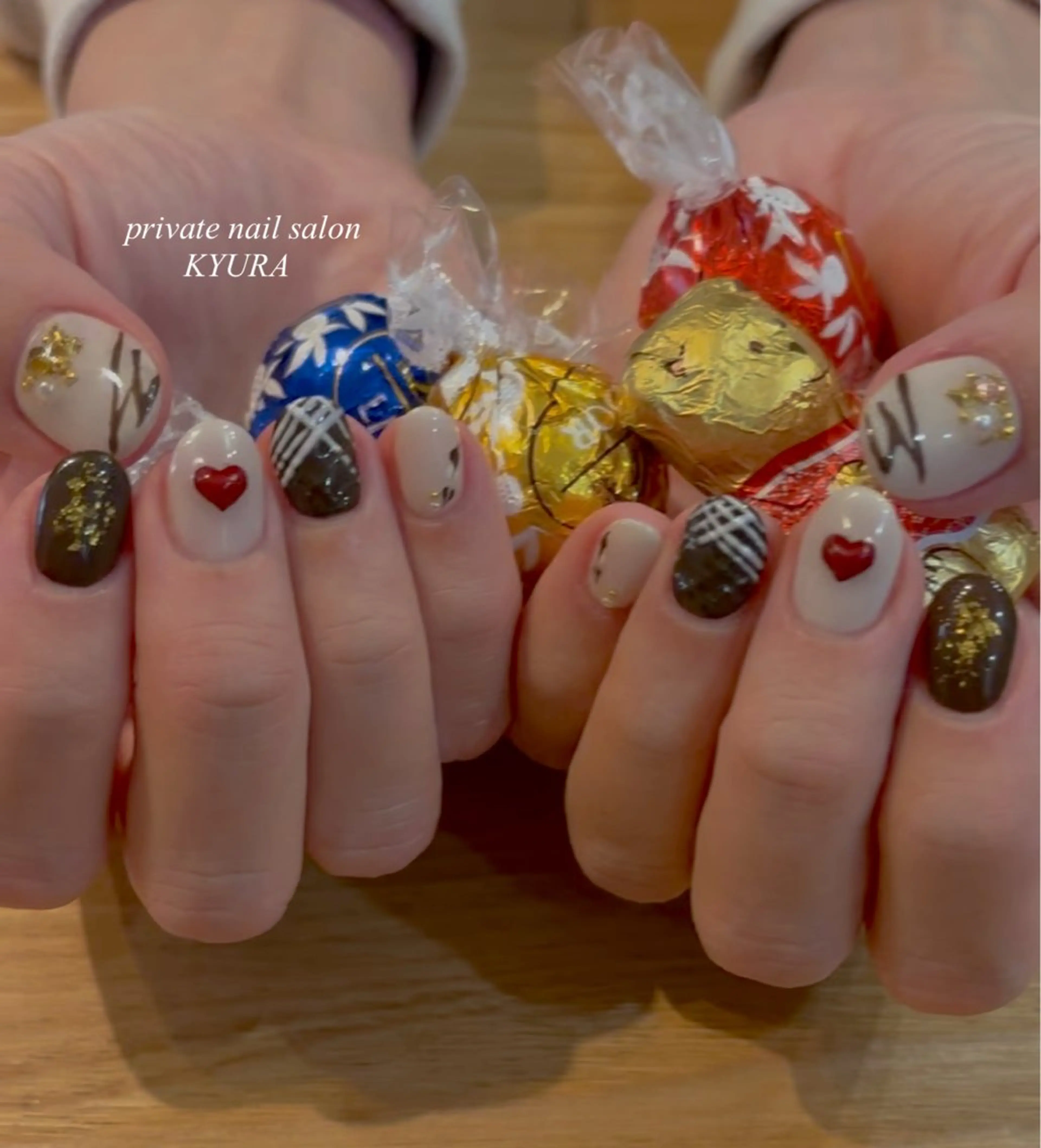 ネイル バレンタイン ハンドネイル 大東市ネイルサロン 【KYURA】ｷｭﾗのネイルデザイン