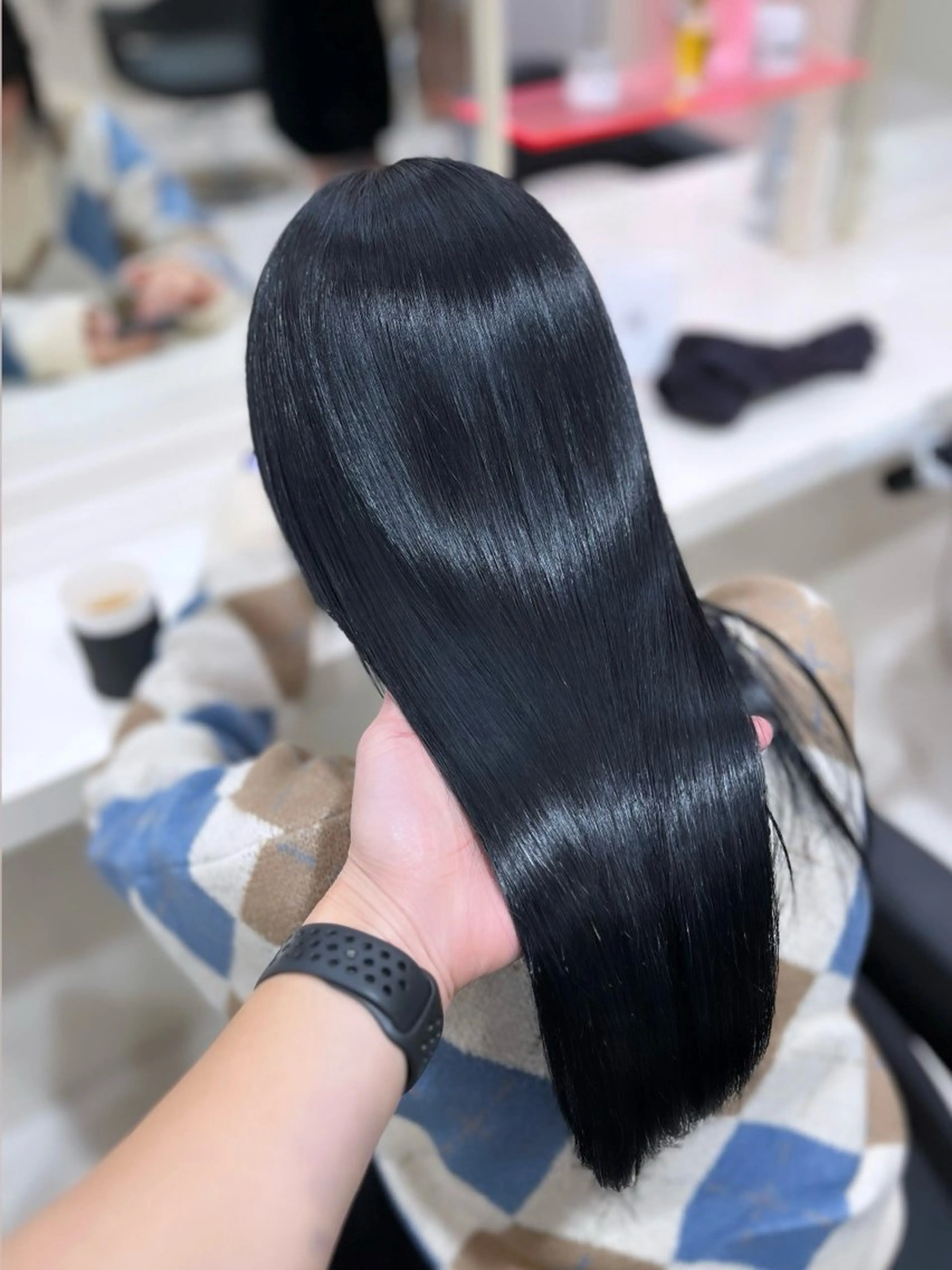 ロング 縮毛矯正 カット ヘアカラー 縮毛矯正 縮毛矯正× ブルーブラック/池袋のヘアスタイル