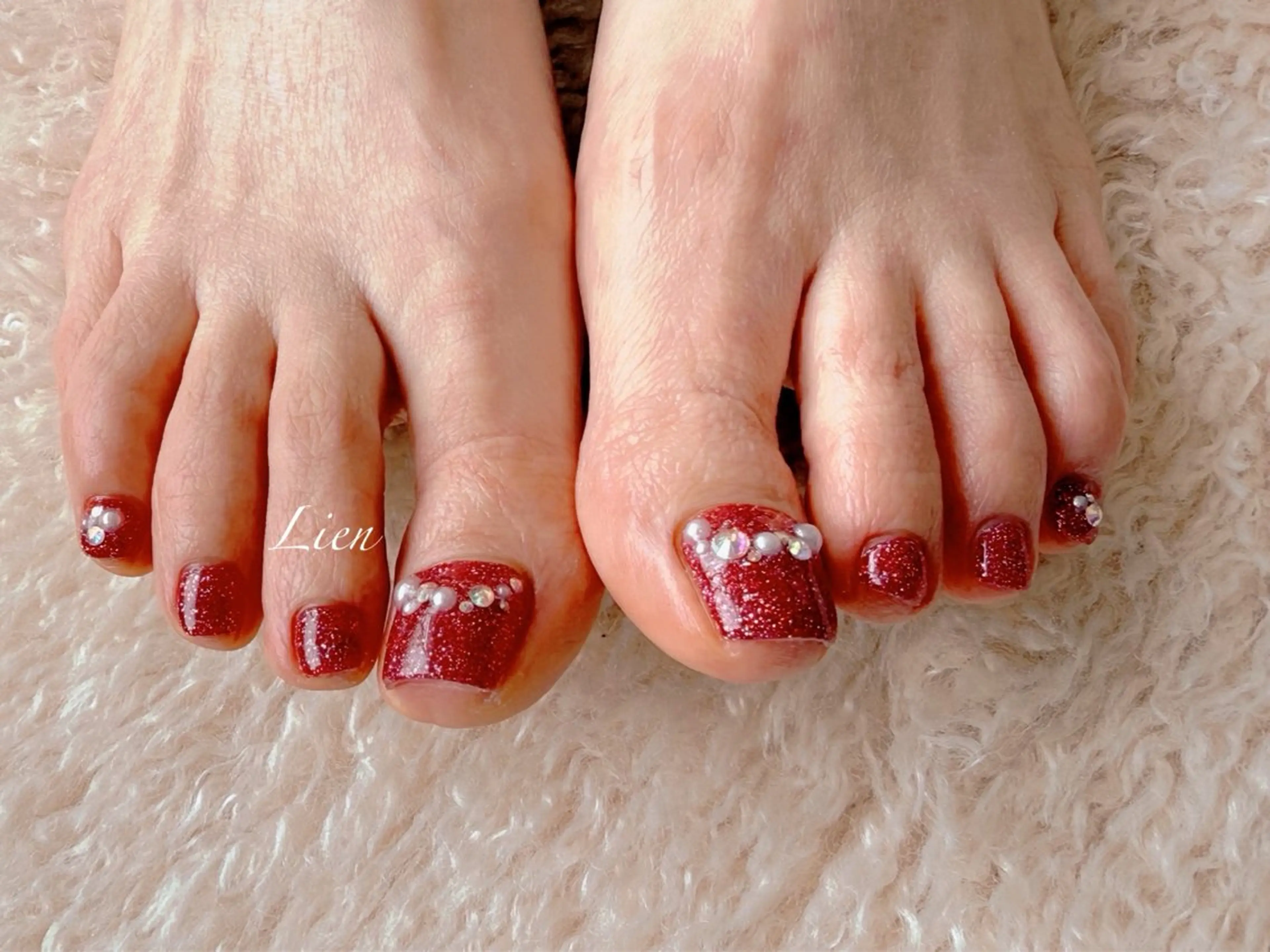 ネイル 長さ出し フットネイル フレンチネイル ジェルネイル ガラスフレンチ フットネイル Lien（リアン） 銀座駅6分のネイルデザイン