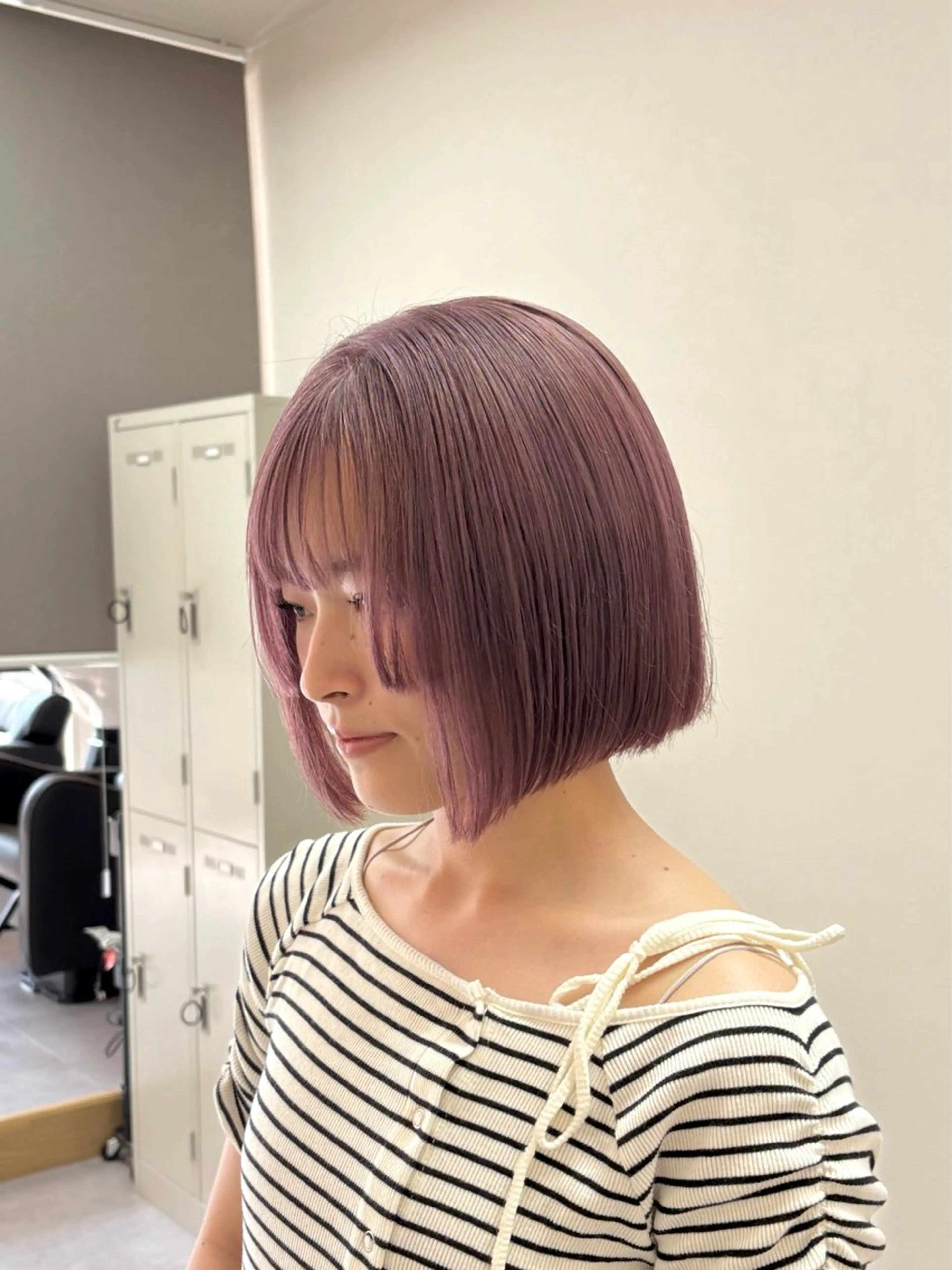 ミディアム カラー ベージュカラー ブリーチ ピンクカラー ピンクベージュ ボブ カット ヘアカラー トリートメント ハル🌸柔色/ ブリーチなし/艶髪のヘアスタイル