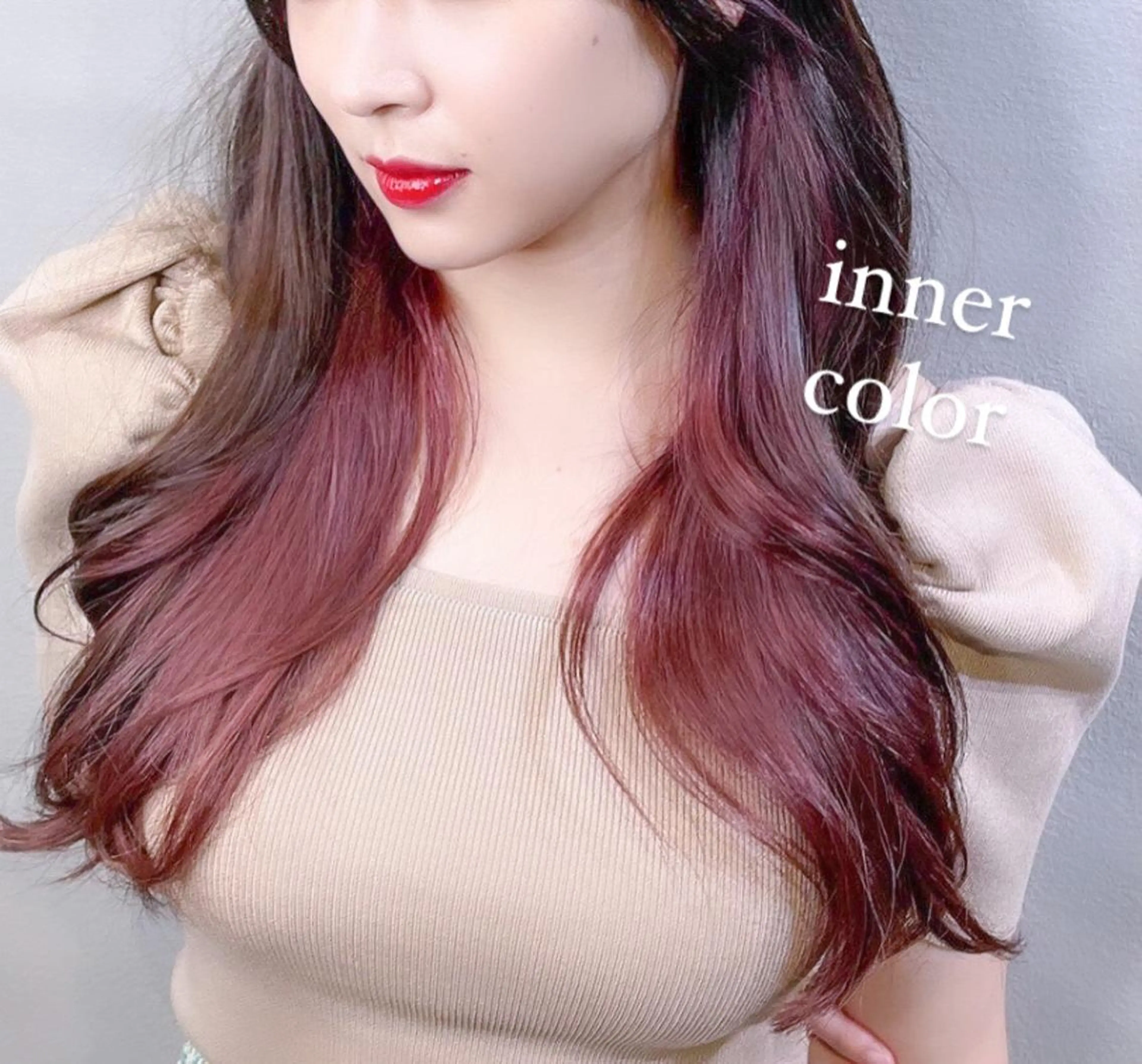 ロング カラー イヤリングカラー インナーカラー 韓国風カラー ピンクカラー レッドカラー 透明感カラー×小 顔レイヤー♡ヒデさんのヘアスタイル