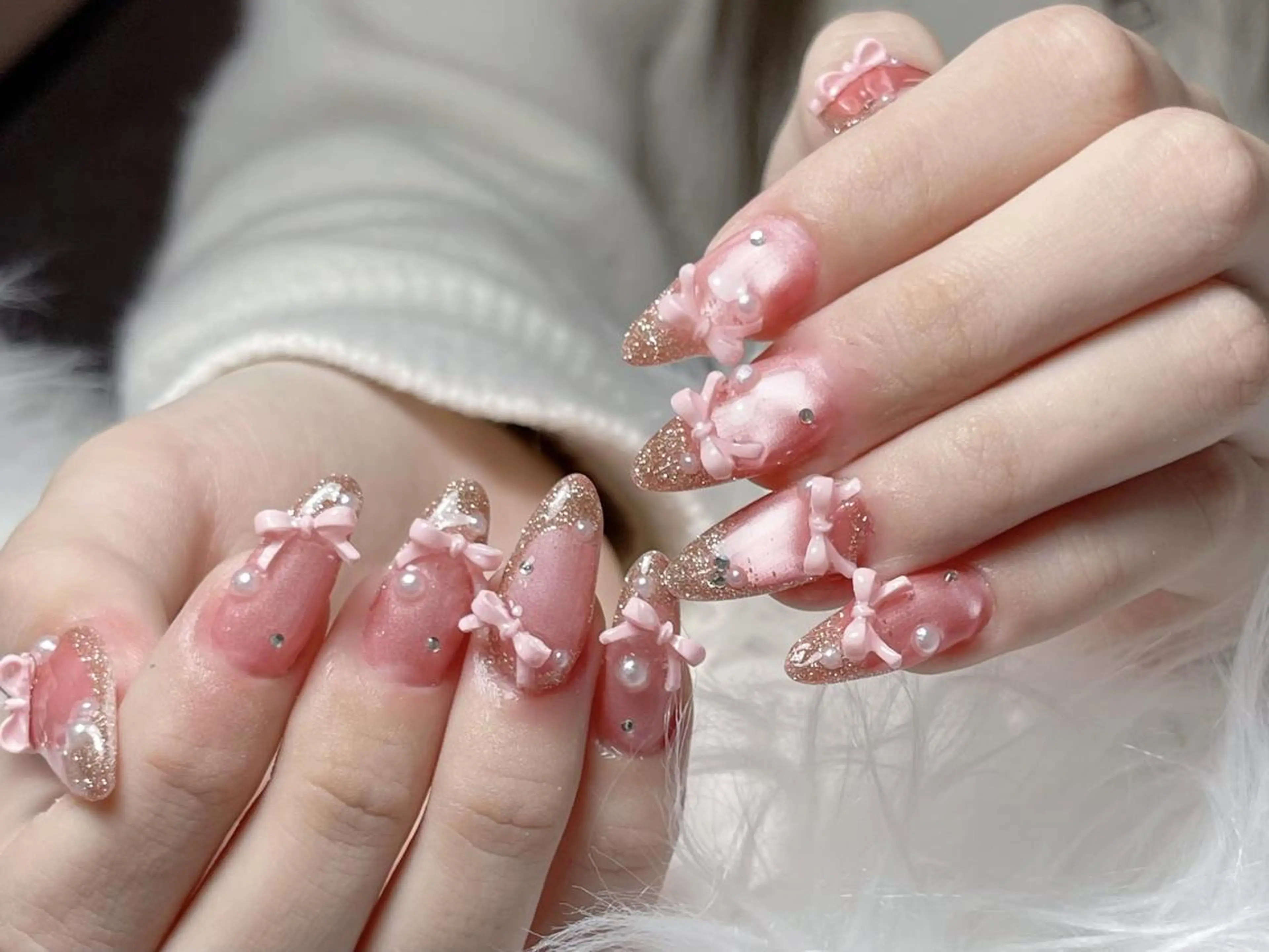 ネイル 長さ出し グラデーション 卒業式 キラキラネイル マグネットネイル Emi🌸Belle Nail Salonのネイルデザイン