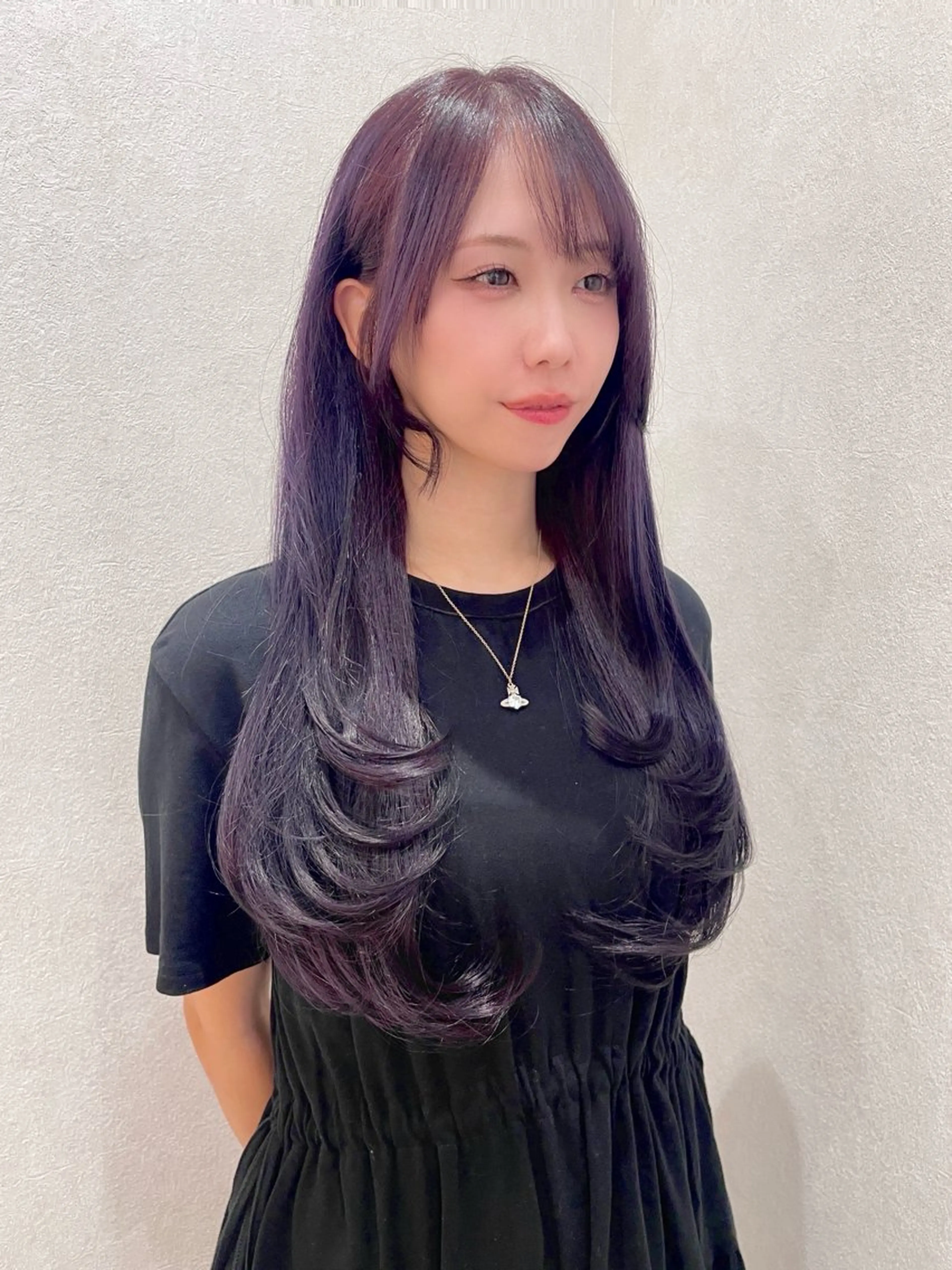 ロング パープルカラー レイヤーカット ヘアカラー トリートメント 髪質改善/レイヤー 本田拓也のヘアスタイル