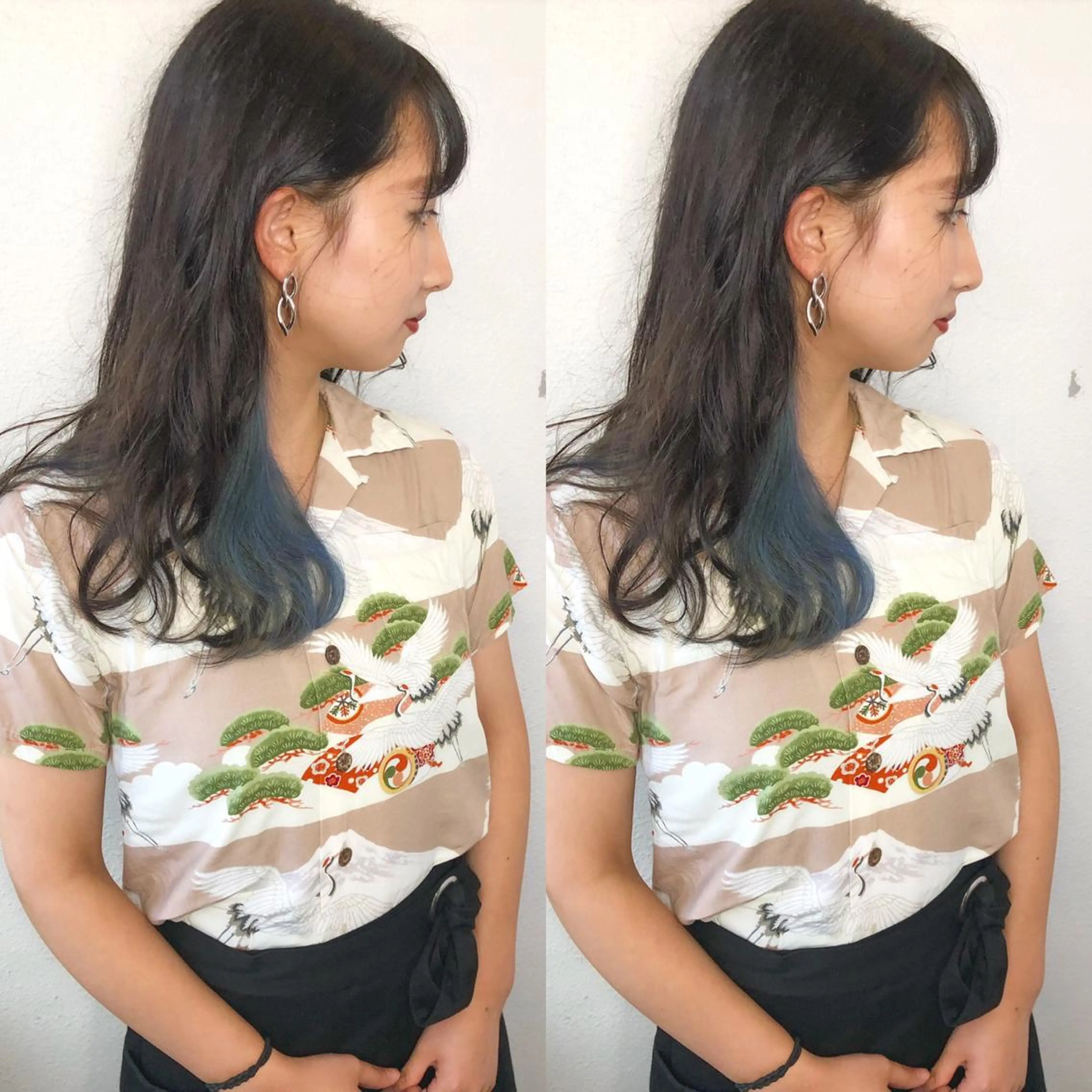 ロング カラー ブリーチ ブルーカラー インナーカラー あさだ しゅうたろうのヘアスタイル