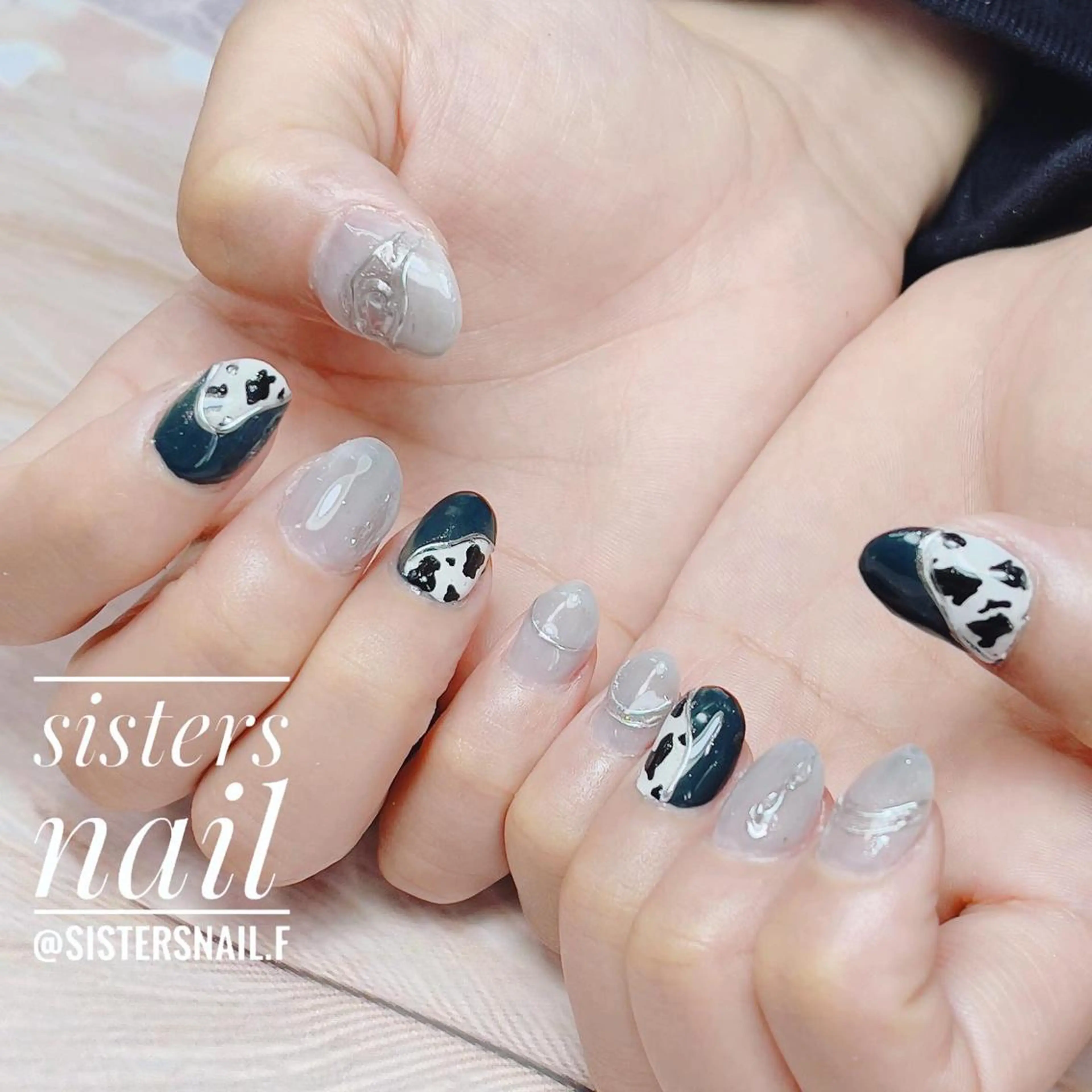 ネイル アートネイル ブルー ジェルネイル ゴールド グリーン sisters nail.fのネイルデザイン
