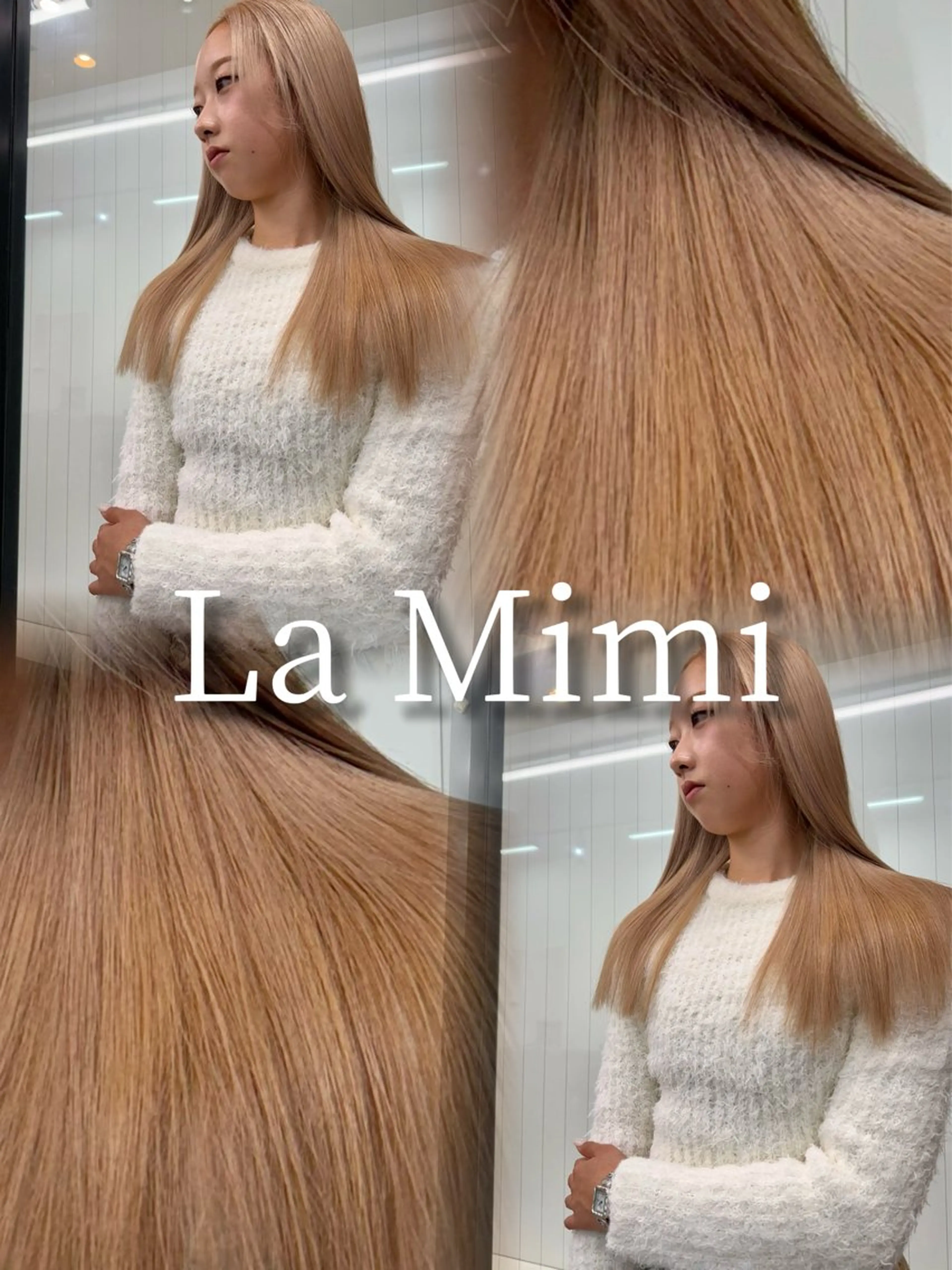 セミロング カラー セミロングパーマ バレイヤージュ ミストバング ブリーチ 透明感カラー La Mimiのヘアスタイル