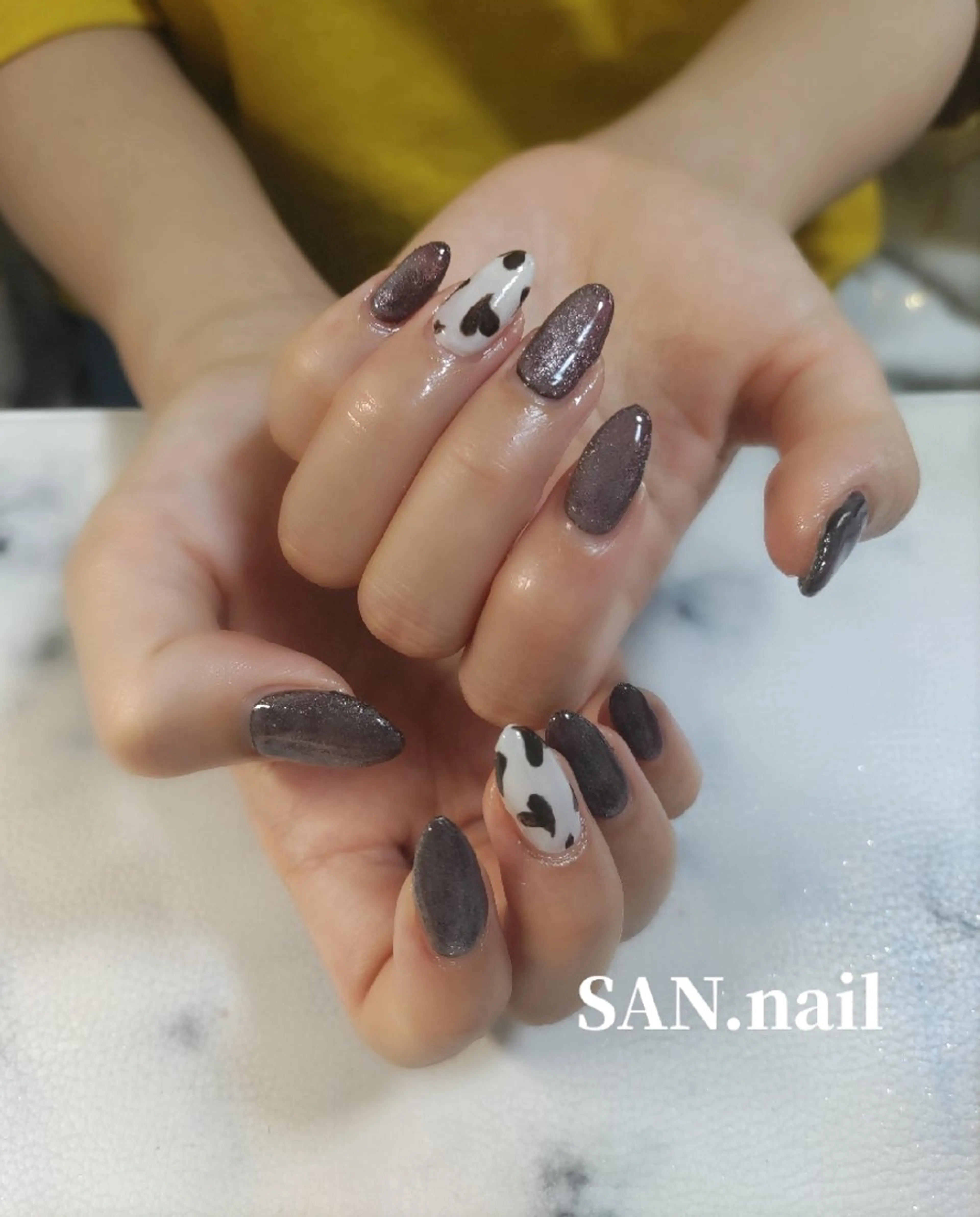 ネイル ブラウン ハート マグネットネイル SAN. nailのネイルデザイン