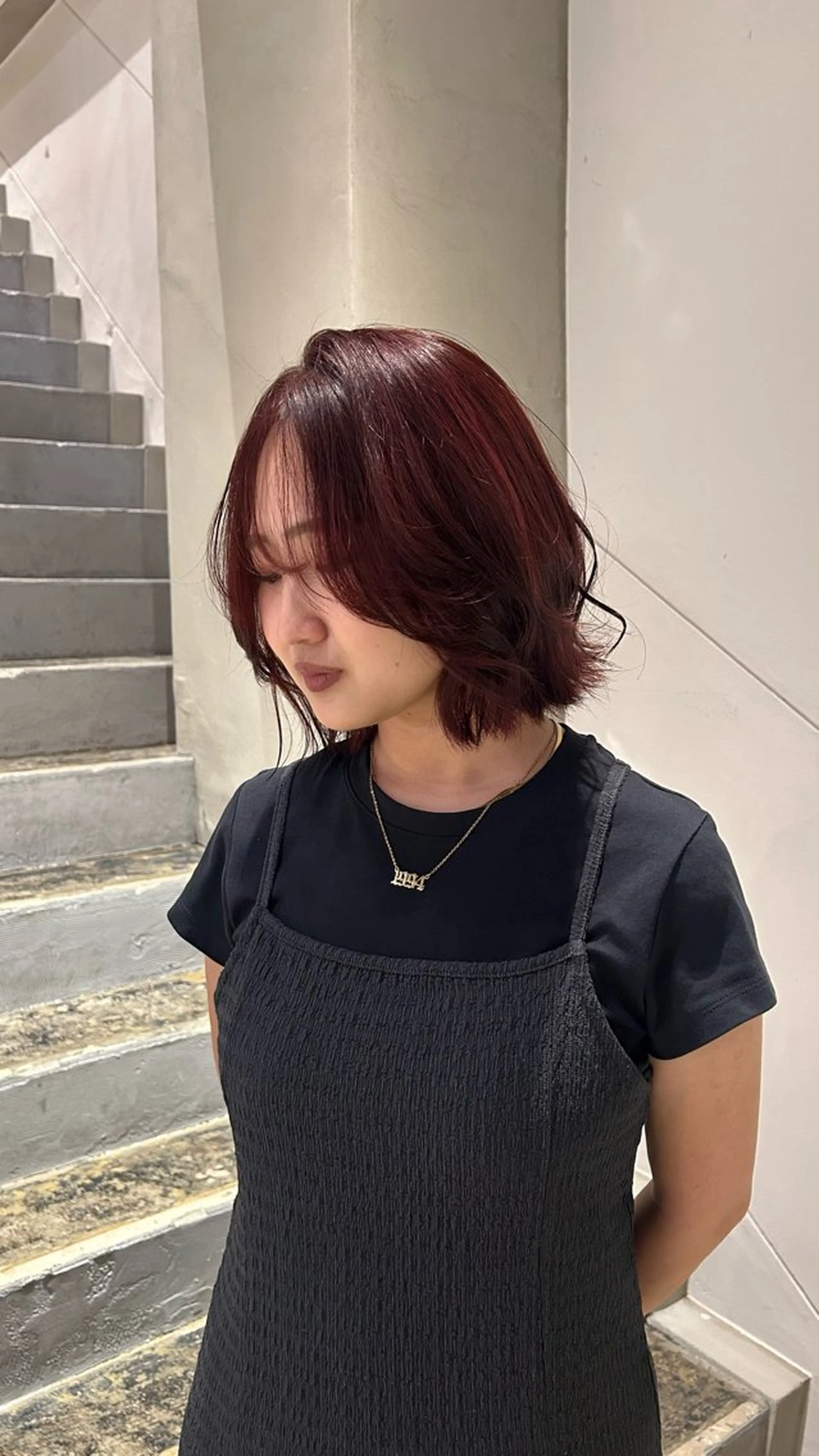 ミディアム カラー レッドカラー ヘアカラー 前田 菜緒のヘアスタイル