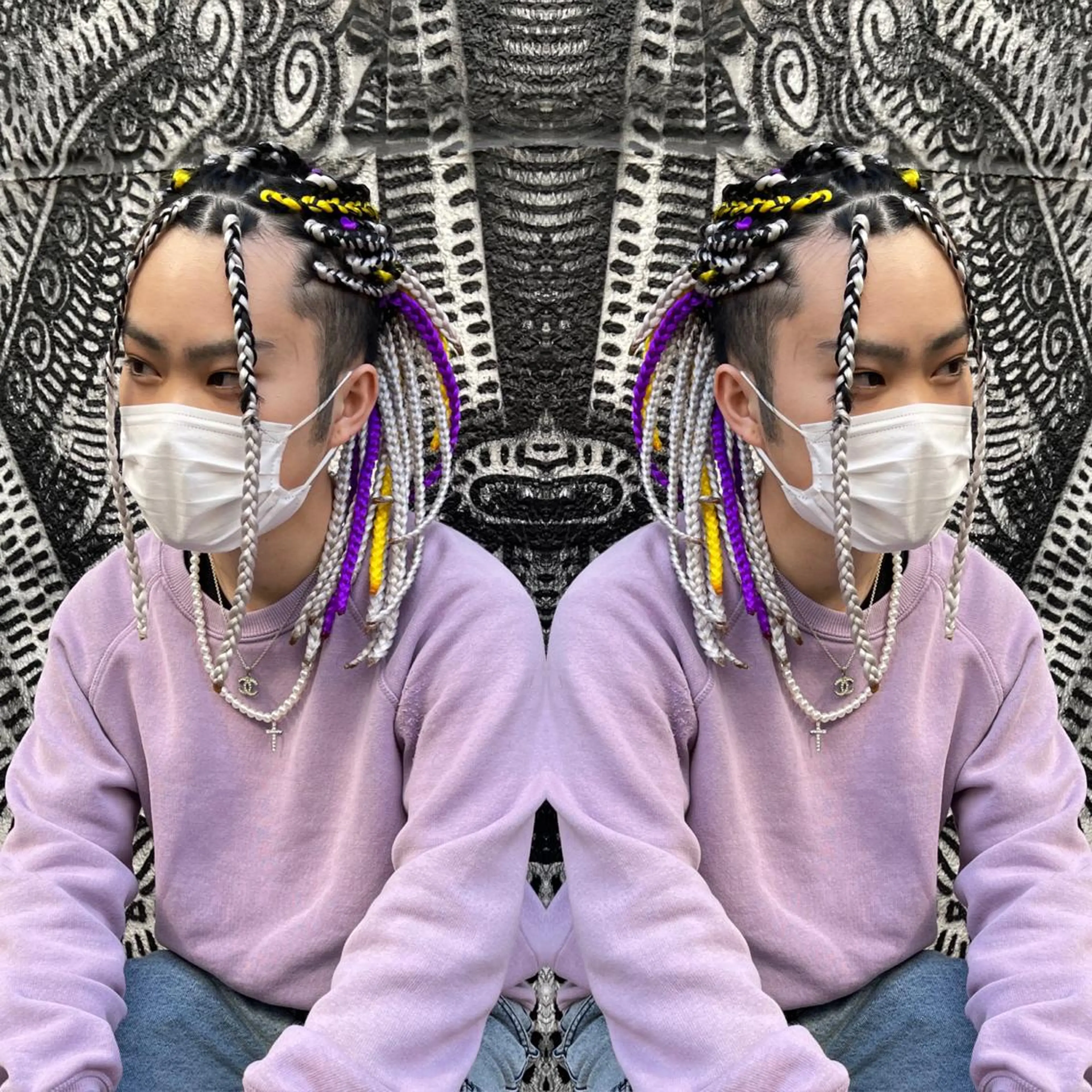 ロング カラー パーマ ヘアアレンジ メンズ マツエク・マツパ 🌈派手髪エクステ ブレイズ🌈ひろとのヘアスタイル