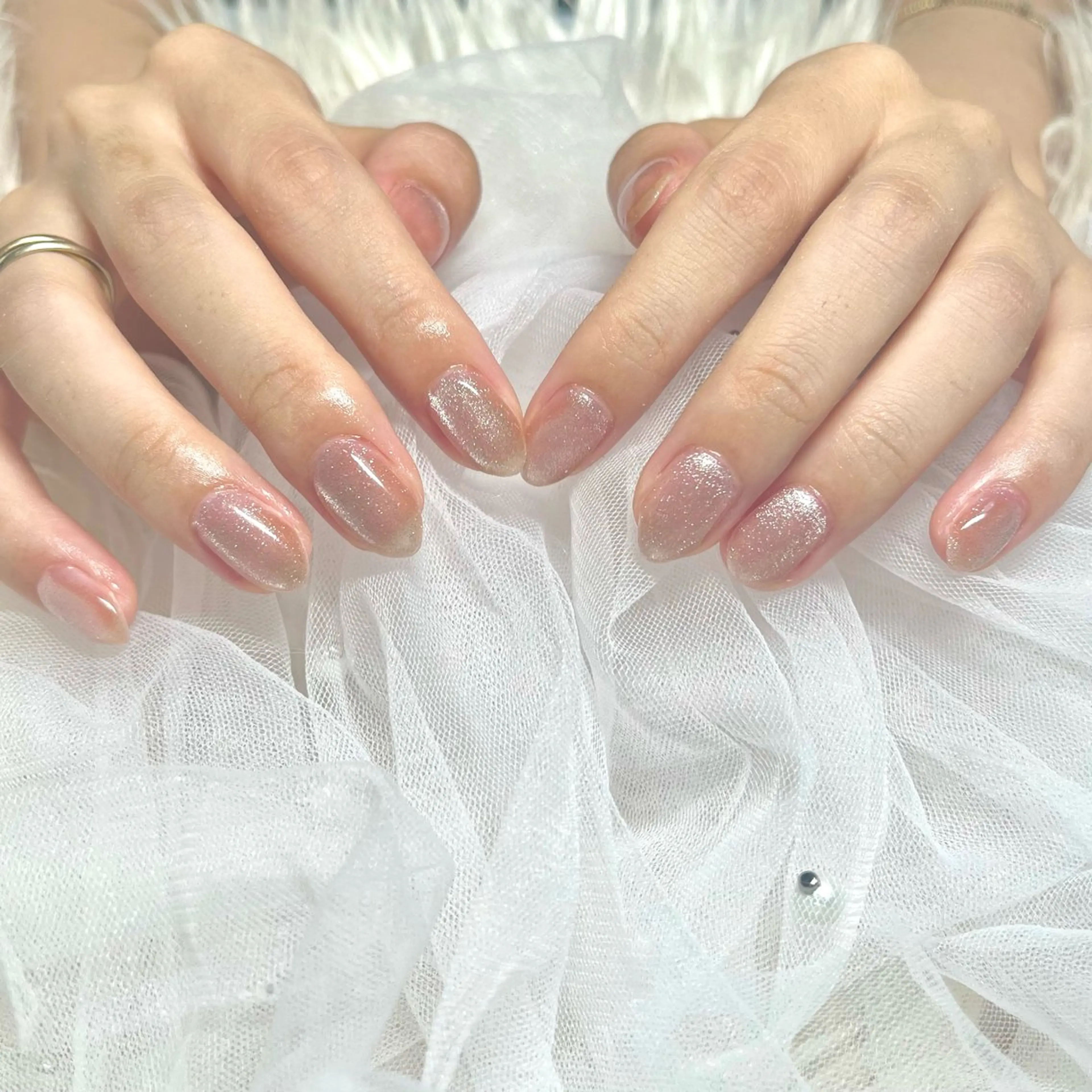 ネイル マグネットネイル ピンク ピンクベージュ ハンドネイル cerisier 坂本のネイルデザイン