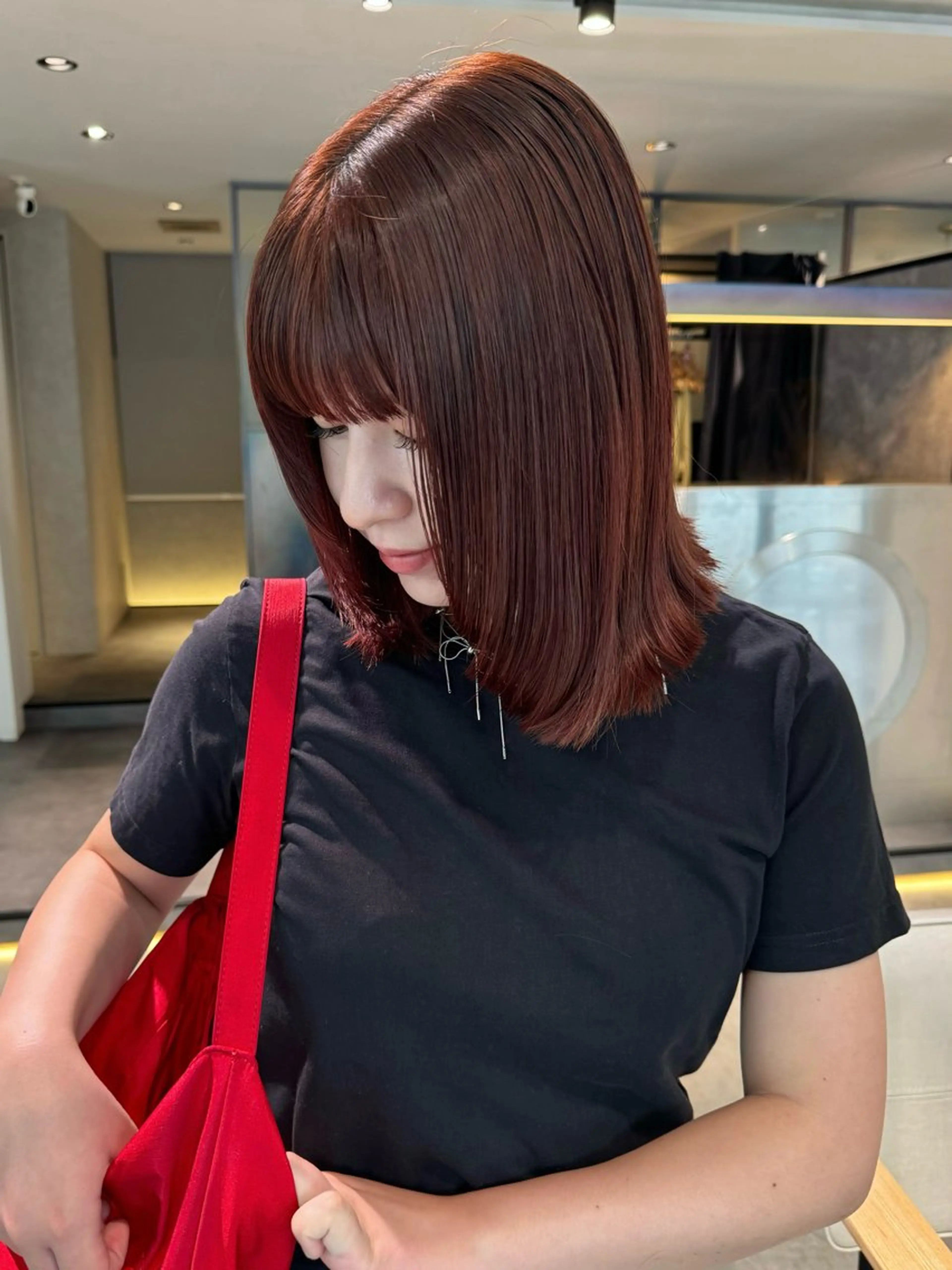 ミディアム カラー オレンジ カット ヘアカラー Qin shaire salon 原宿所属・🌿パーマ/ボブ/ レイヤー/Mikiのヘアスタイル